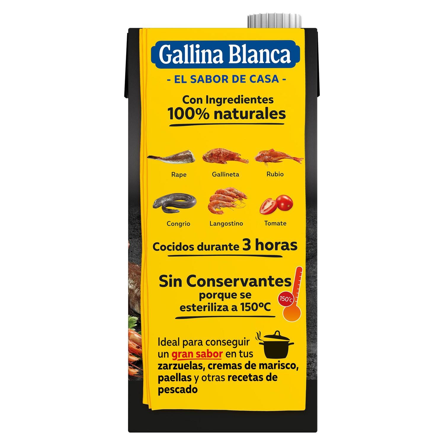 Fumet de pescado de roca y marisco Gallina Blanca sin gluten brik 1 l. — otra vista del envase
