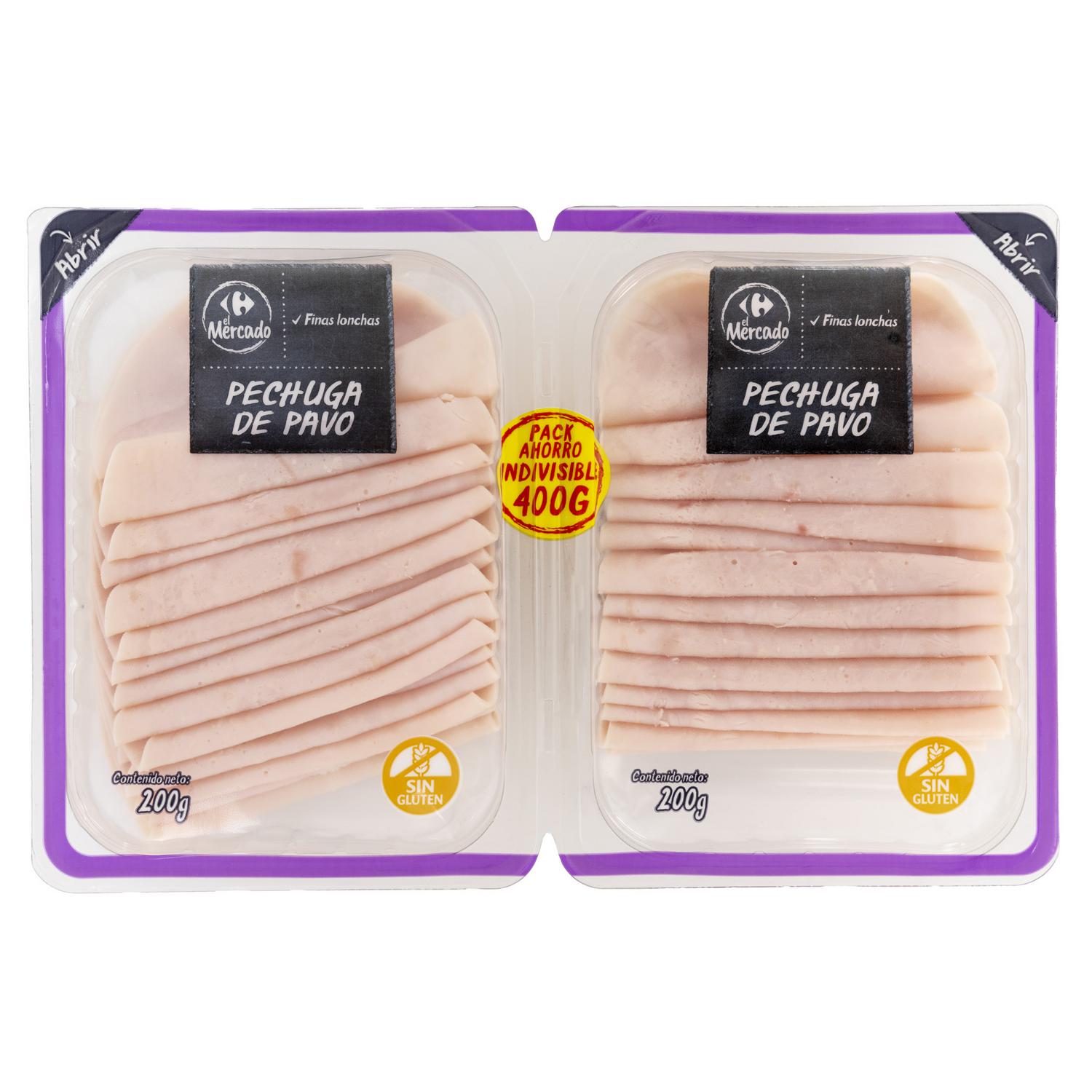 Pechuga de pavo en lonchas Carrefour El Mercado sin gluten 2x200 g — otra vista del envase
