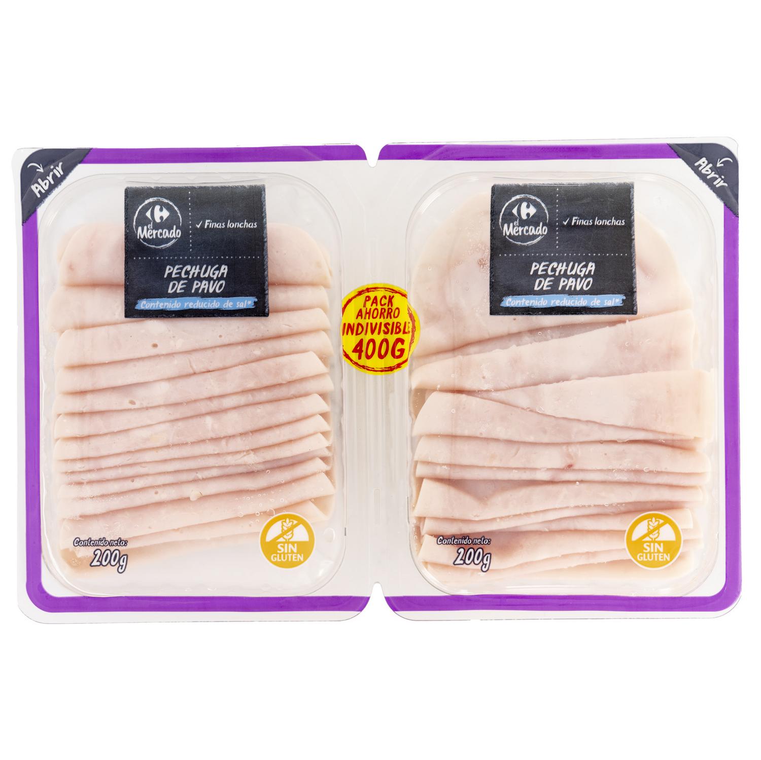 Pechuga de pavo en finas lonchas Carrefour El Mercado sin gluten 2x200 g — otra vista del envase