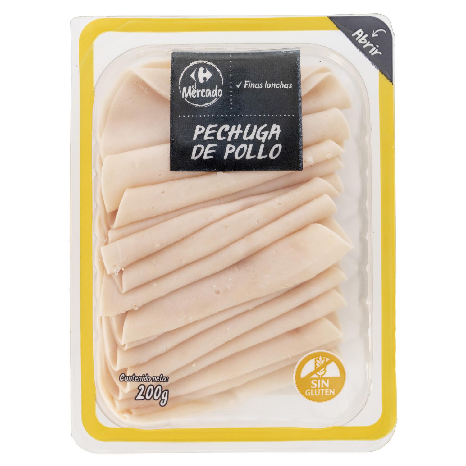 Pechuga de pollo cocida en finas lonchas Carrefour El Mercado sin gluten 200 g — otra vista del envase