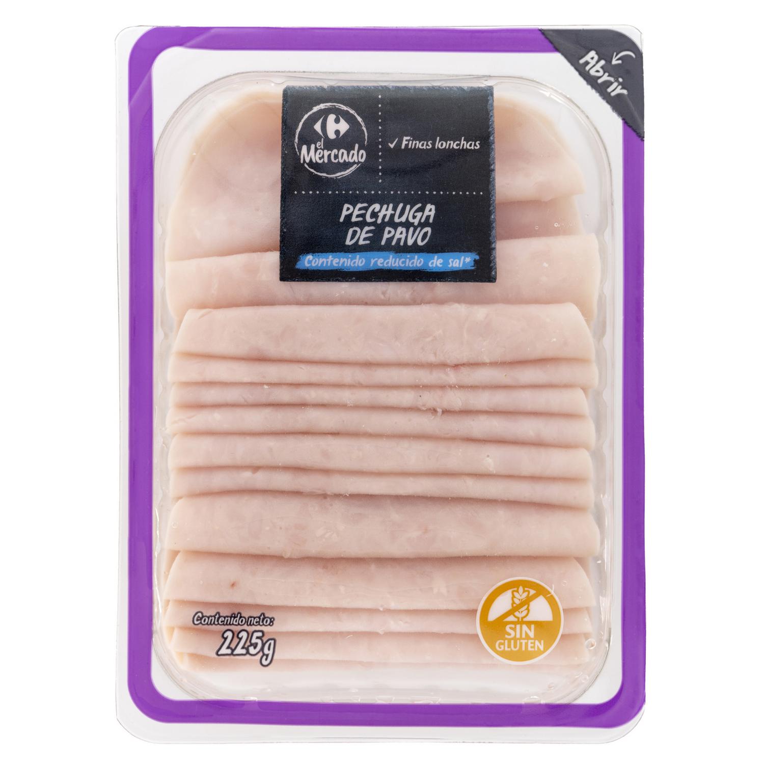Pechuga de pavo cocida en finas lonchas Carrefour El Mercado sin gluten 225 g — otra vista del envase