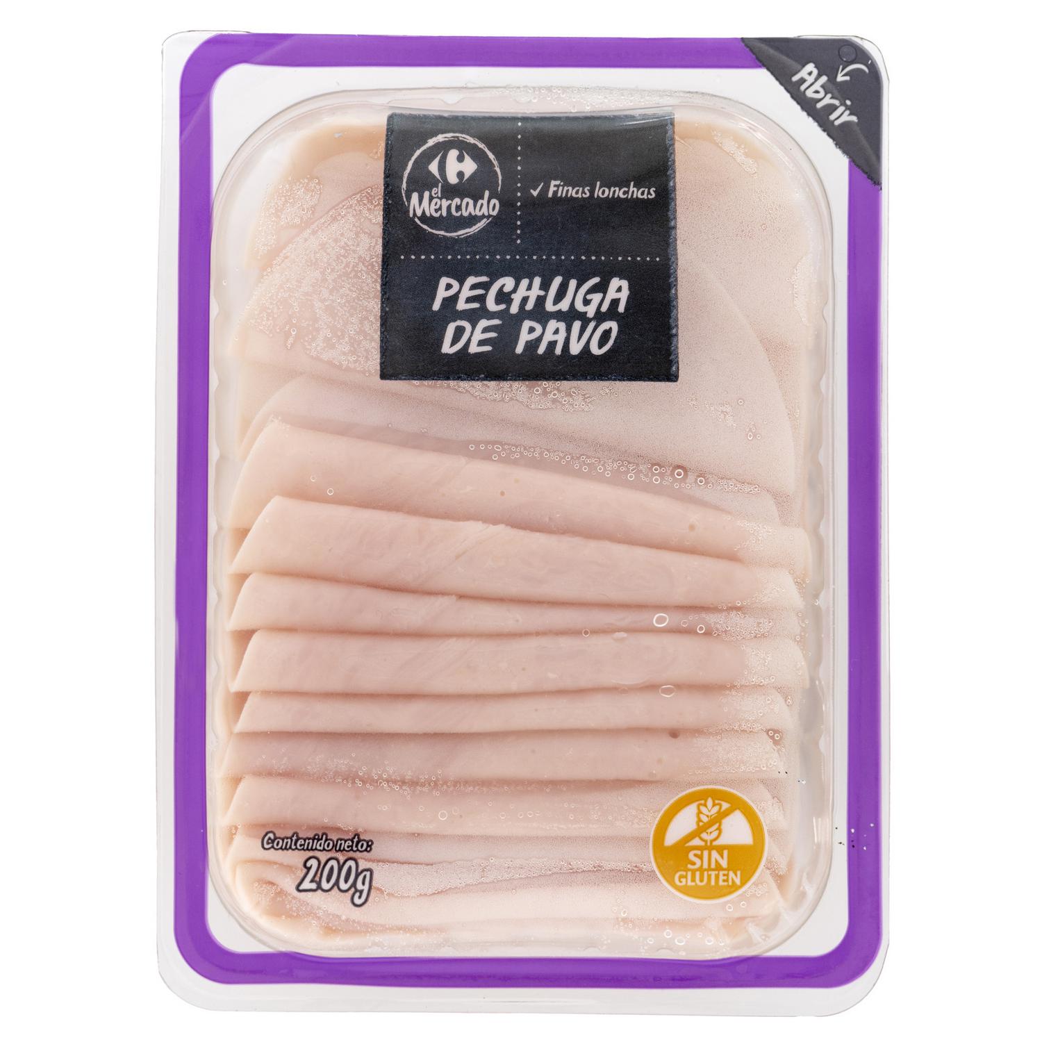 Pechuga de pavo en finas lonchas Carrefour El Mercado sin gluten 200 g — otra vista del envase