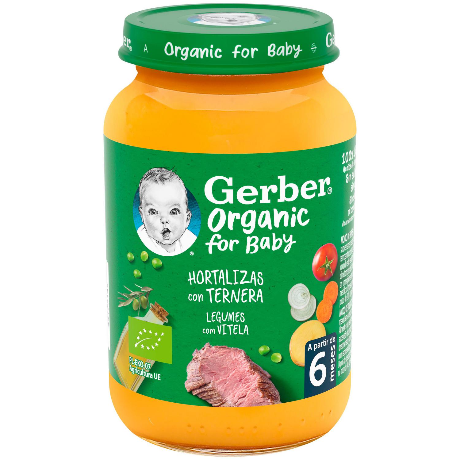 Tarrito de hortalizas con ternera desde 6 meses ecológico Gerber sin gluten 190 g. — otra vista del envase