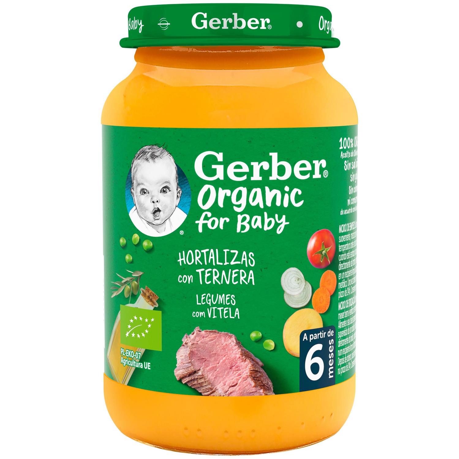 Tarrito de hortalizas con ternera desde 6 meses ecológico Gerber sin gluten 190 g. — otra vista del envase
