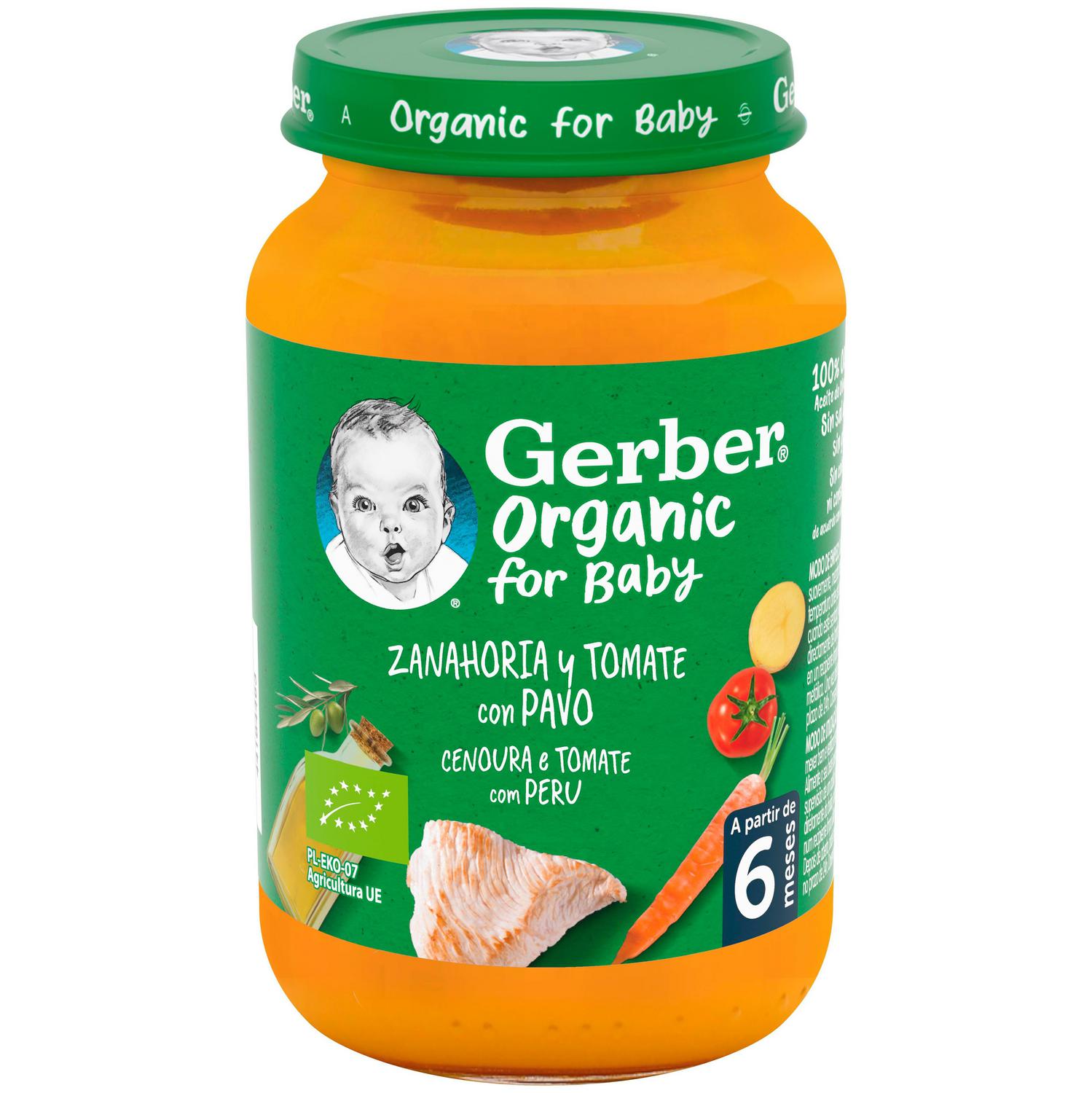 Tarrito de zanahoria y tomate con pavo desde 6 meses ecológico Gerber sin gluten 190 g. — otra vista del envase