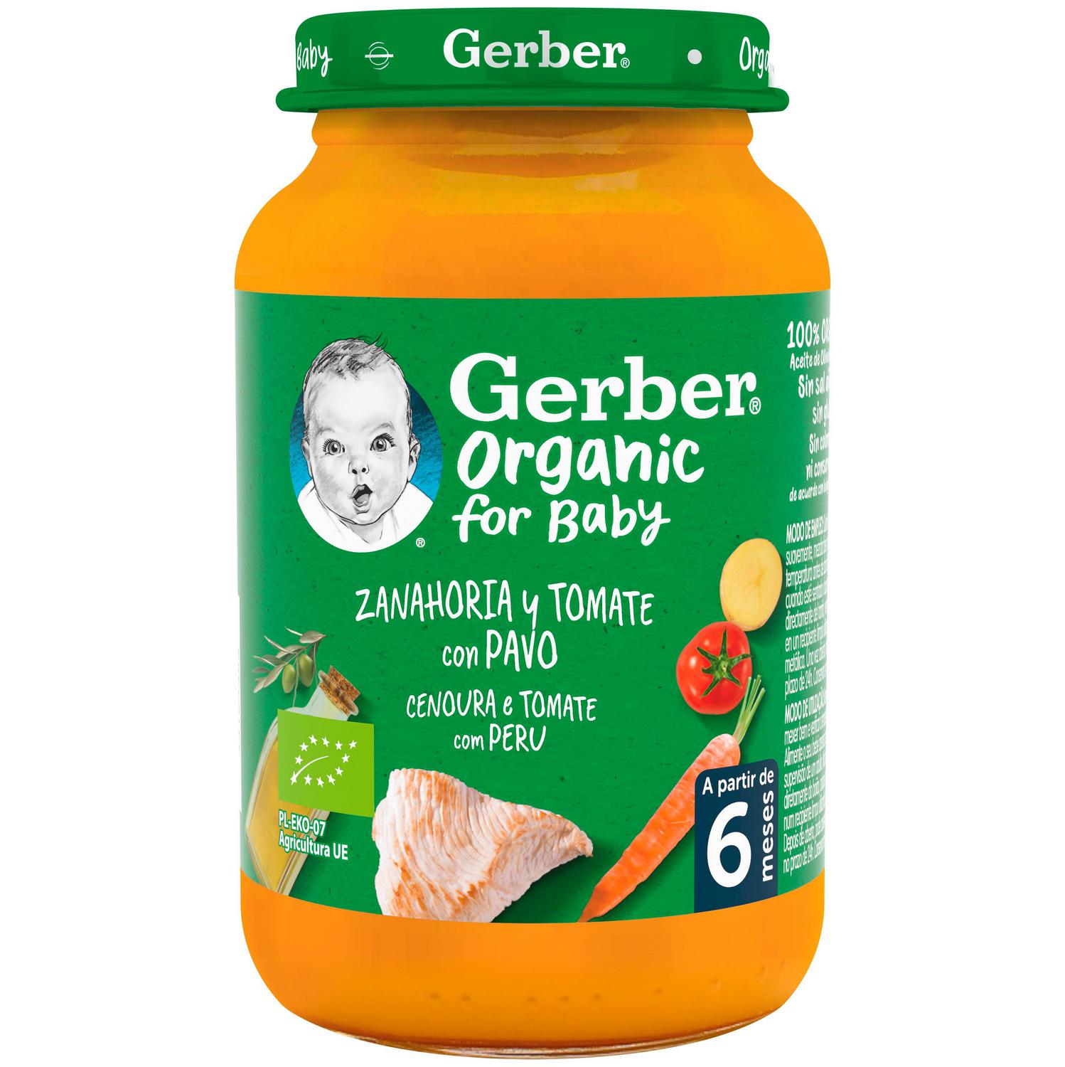 Tarrito de zanahoria y tomate con pavo desde 6 meses ecológico Gerber sin gluten 190 g. — otra vista del envase