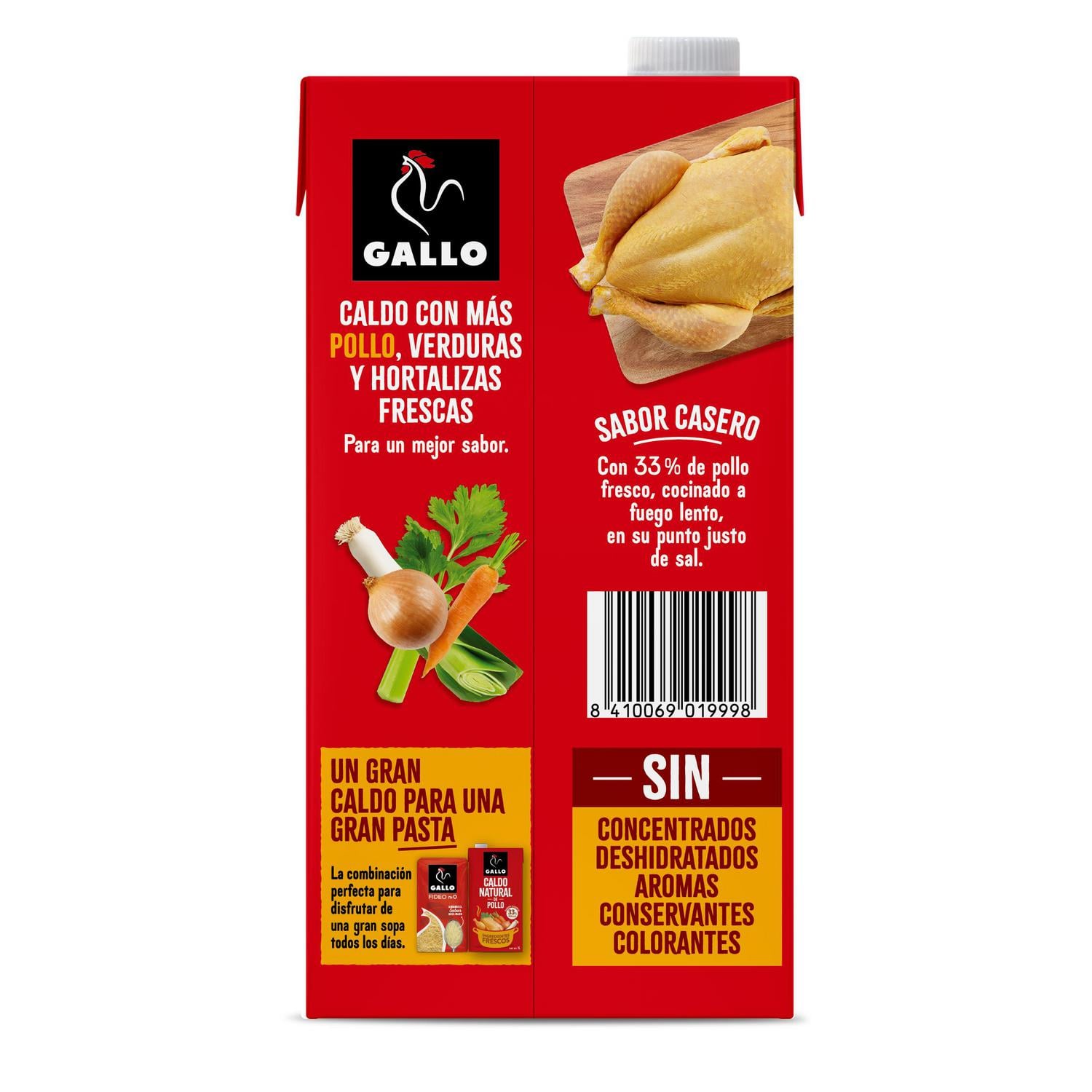 Caldo natural de pollo Gallo sin gluten y sin lactosa brik 1 l. — otra vista del envase