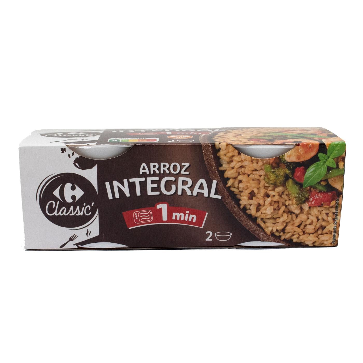 Arroz redondo integral para microondas Classic Carrefour sin gluten pack de 2 unidades de 125 g. — otra vista del envase