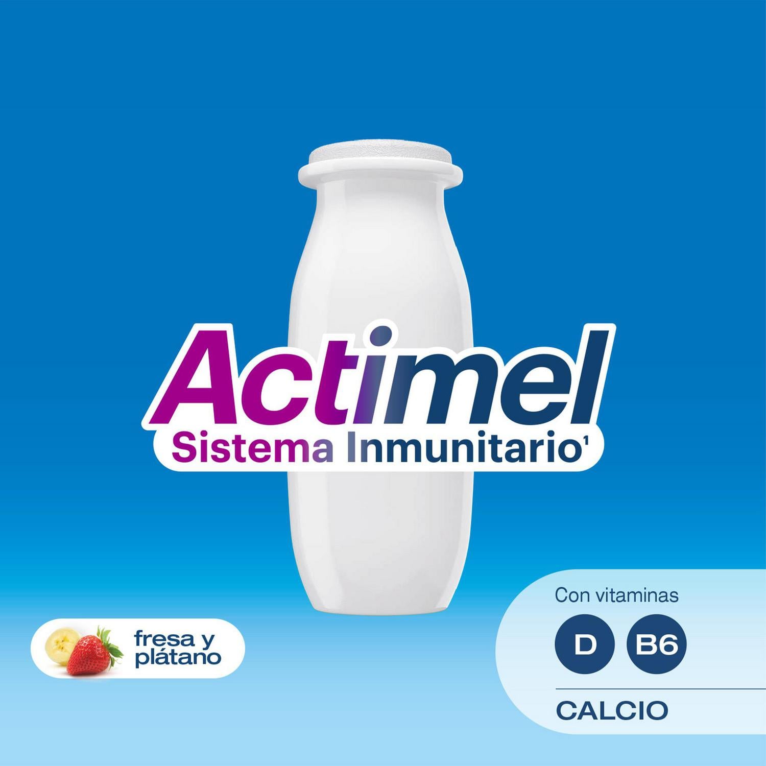 Leche fermentada líquida sabor fresa y plátano Danone - Actimel kids sin gluten pack de 6 unidades de 100 g. — otra vista del envase