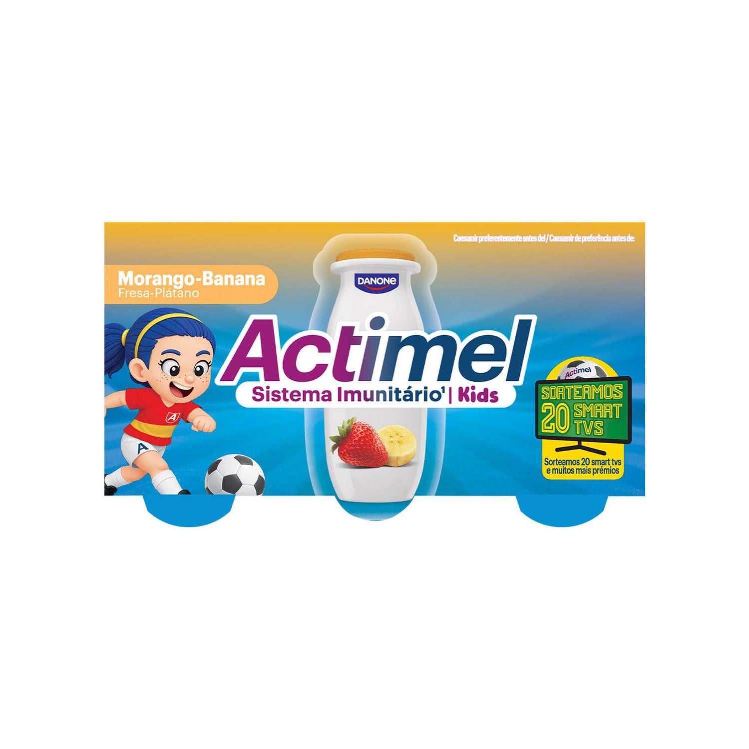 Leche fermentada líquida sabor fresa y plátano Danone - Actimel kids sin gluten pack de 6 unidades de 100 g. — otra vista del envase