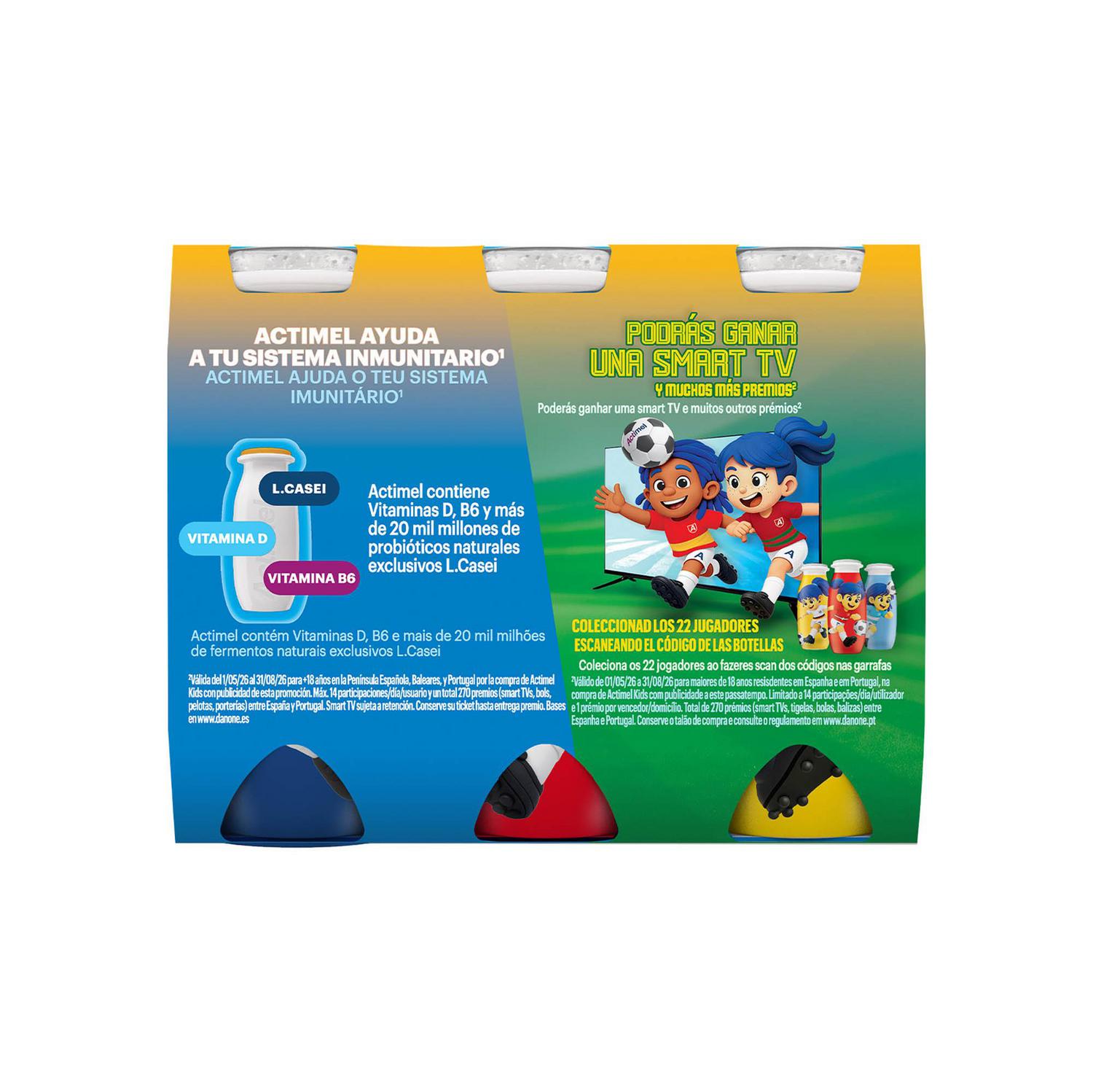Leche fermentada líquida sabor fresa y plátano Danone - Actimel kids sin gluten pack de 6 unidades de 100 g. — otra vista del envase