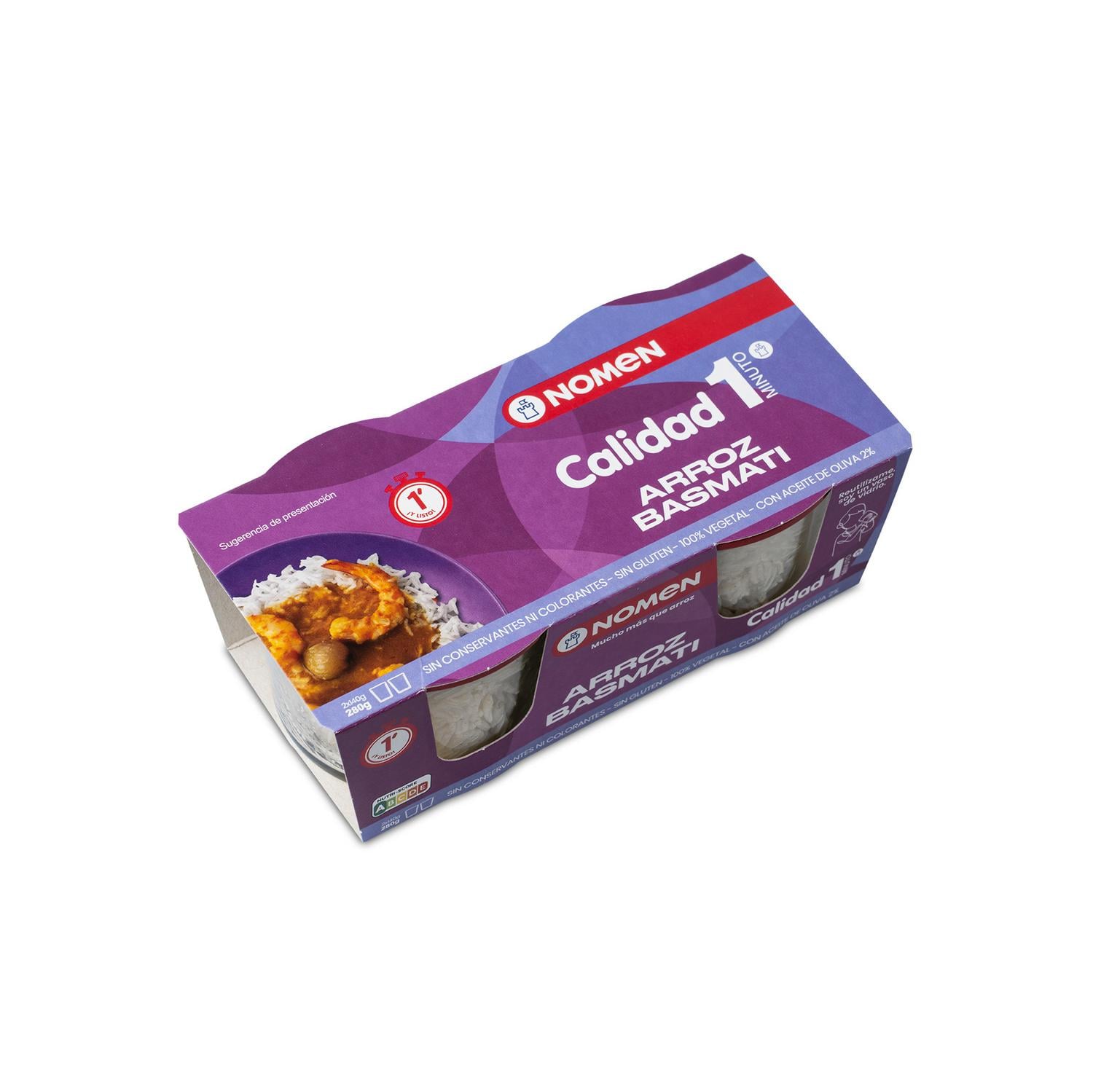Arroz basmati para microondas Nomen sin gluten pack de 2 unidades de 140 g. — otra vista del envase