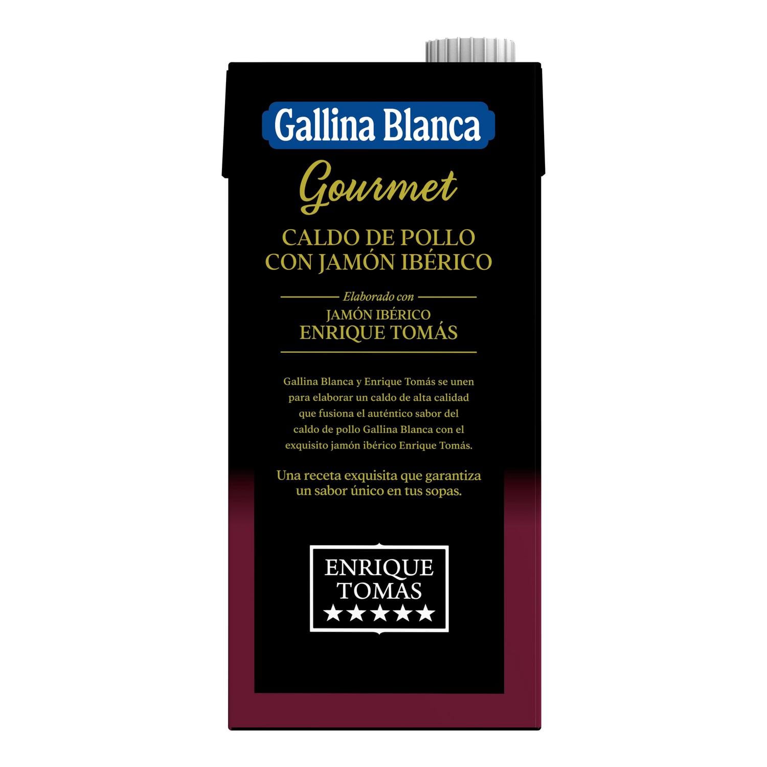 Caldo natural de pollo con jamón Gourmet Gallina Blanca sin gluten brik 1 l. — otra vista del envase
