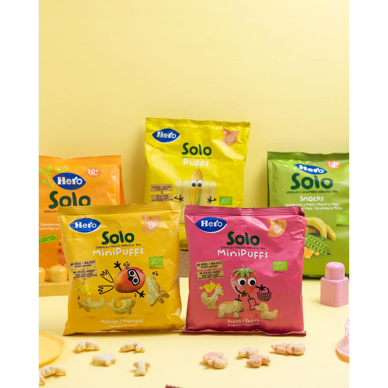 Snack infantil desde 10 meses guisantes y maíz ecológico Hero Solo sin gluten 40 g. — otra vista del envase