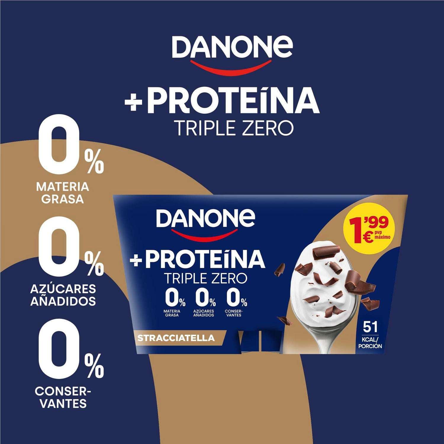 Yogur desnatado proteína stracciatella Danone sin gluten sin azúcar añadido pack de 4 unidades de 105 g. — otra vista del envase
