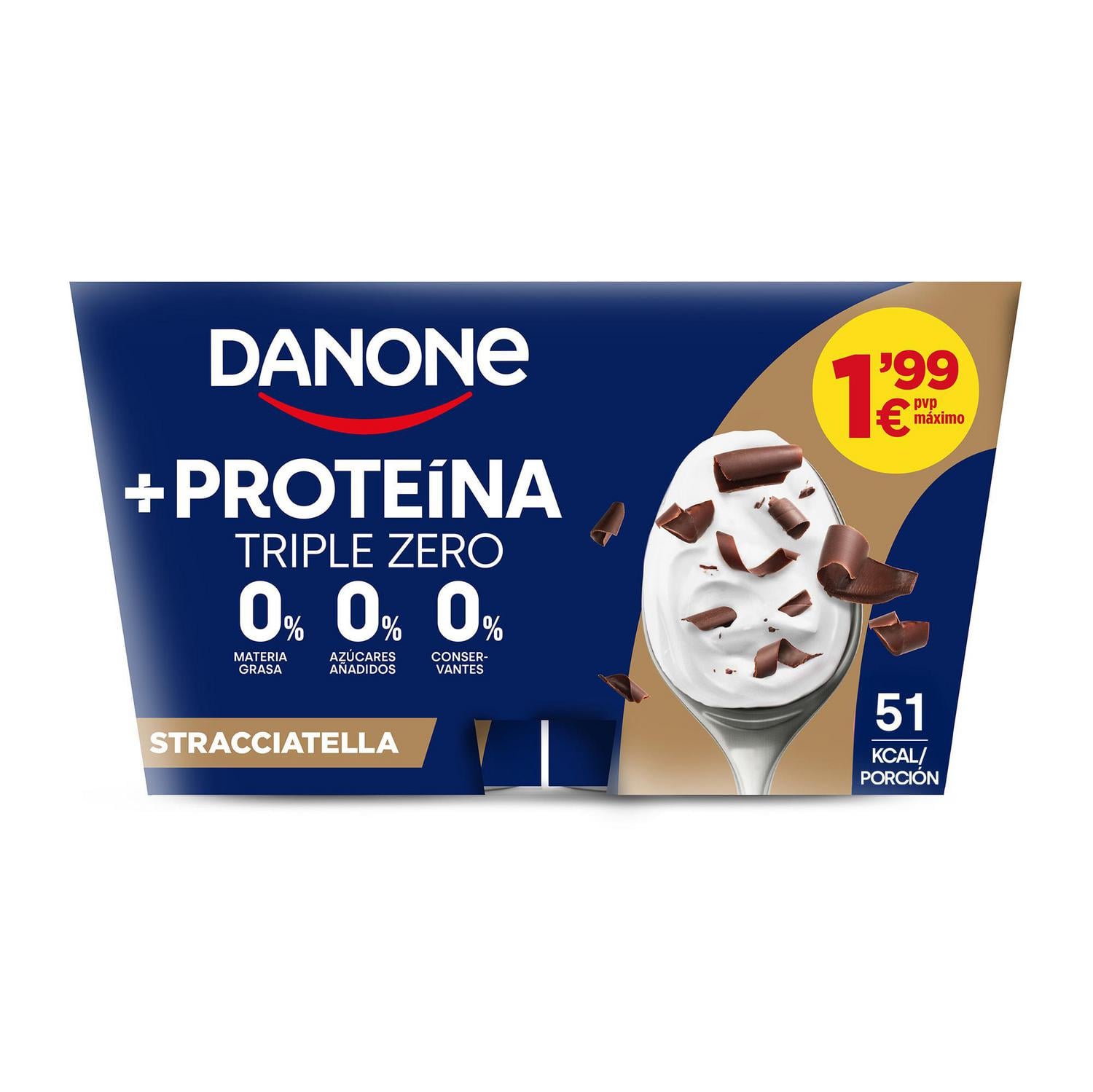 Yogur desnatado proteína stracciatella Danone sin gluten sin azúcar añadido pack de 4 unidades de 105 g. — otra vista del envase
