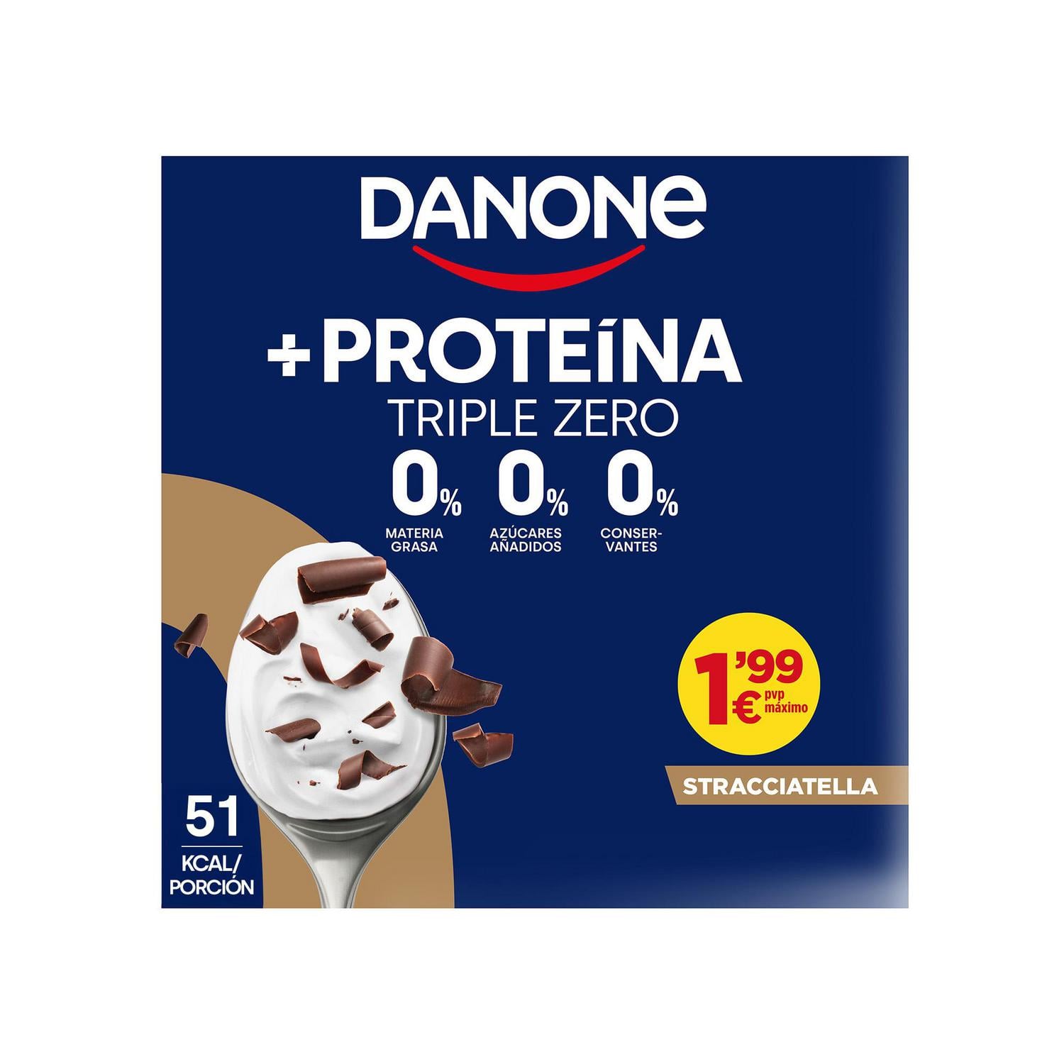 Yogur desnatado proteína stracciatella Danone sin gluten sin azúcar añadido pack de 4 unidades de 105 g. — otra vista del envase