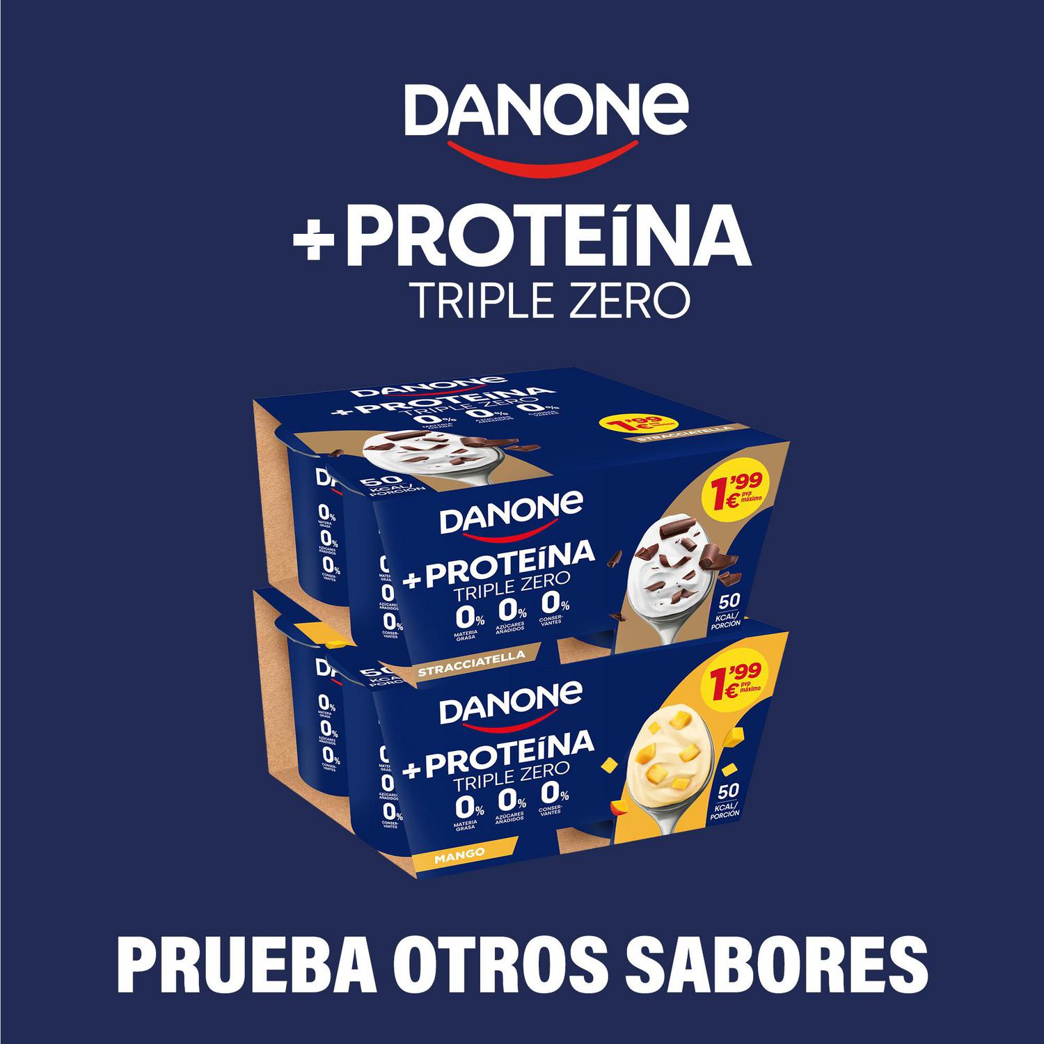 Yogur desnatado proteína con fresa Danone sin gluten y sin azúcar añadido pack 4 unidades de 105 g. — otra vista del envase