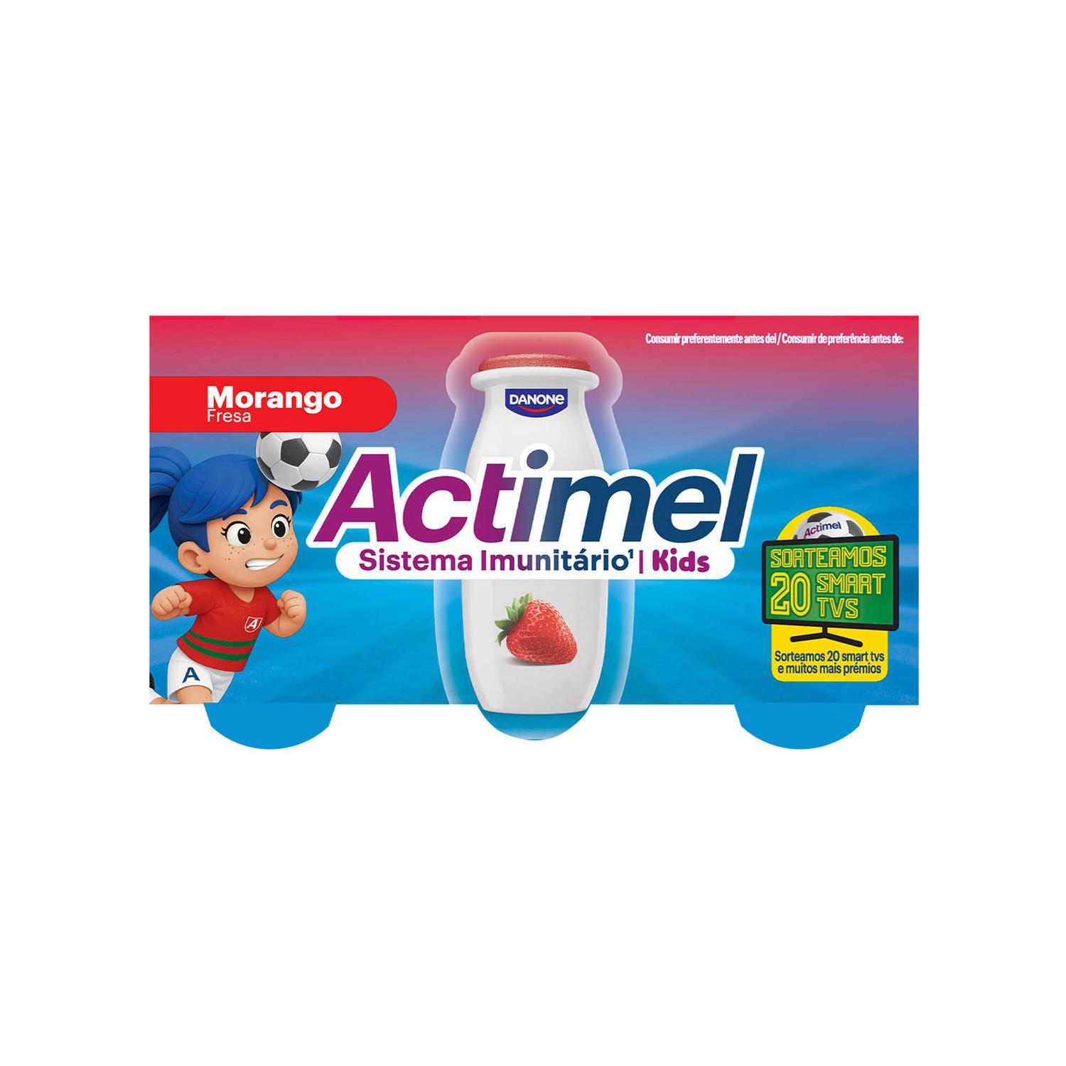 Leche fermentada líquida sabor fresa Danone Actimel Kids sin gluten pack 6 unidades 100 g. — otra vista del envase