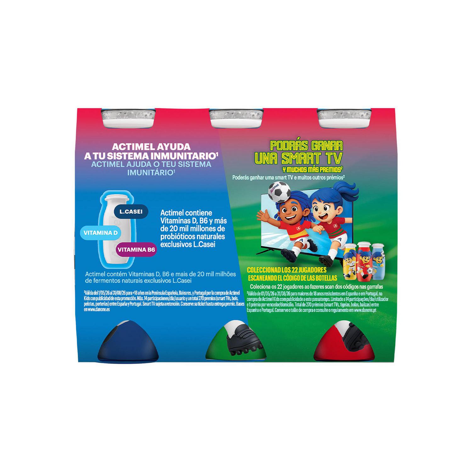 Leche fermentada líquida sabor fresa Danone Actimel Kids sin gluten pack 6 unidades 100 g. — otra vista del envase