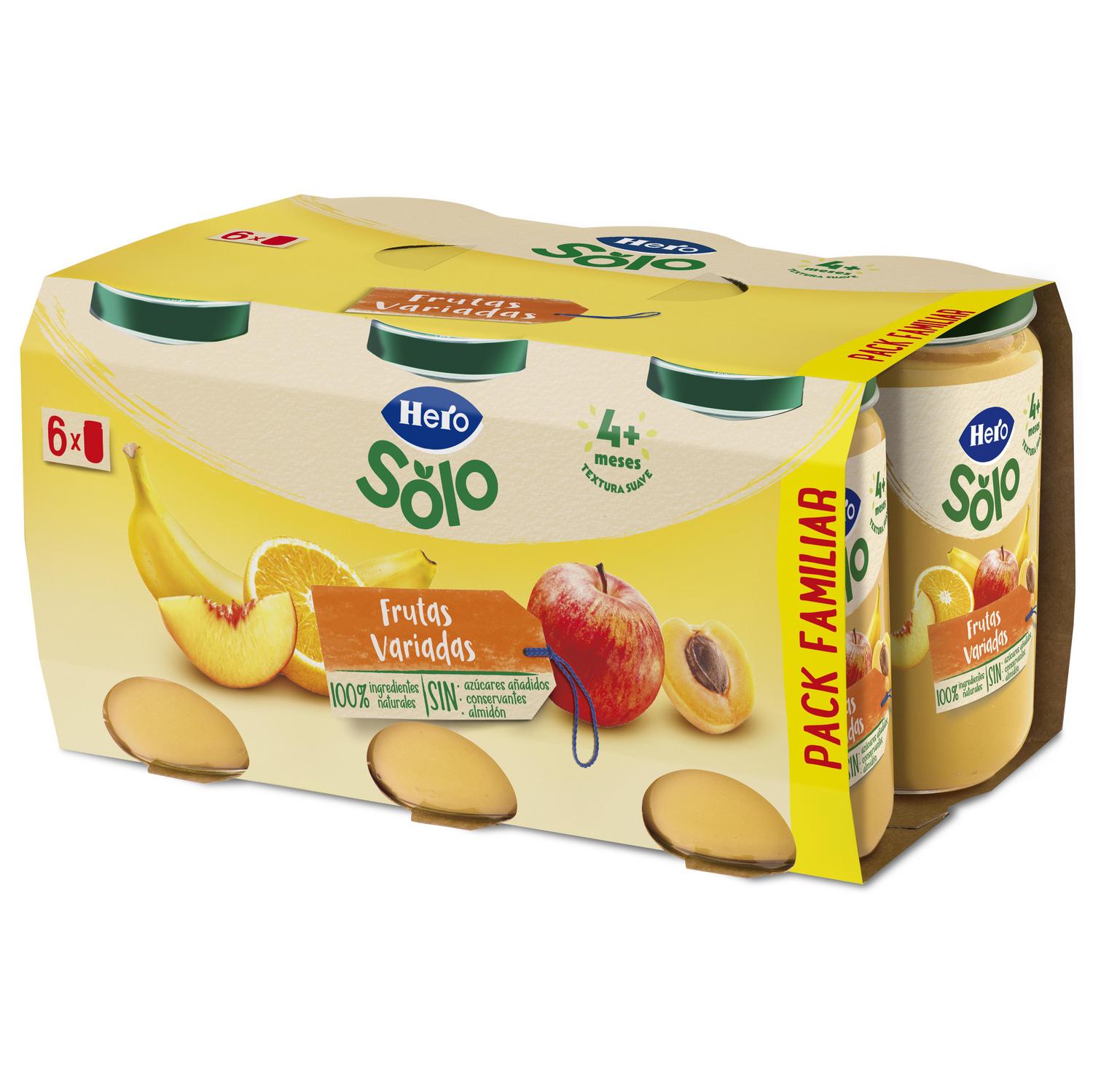 Tarrito de frutas variadas desde 4 meses Hero Baby sin gluten pack de 6 unidades de 190 g. — otra vista del envase