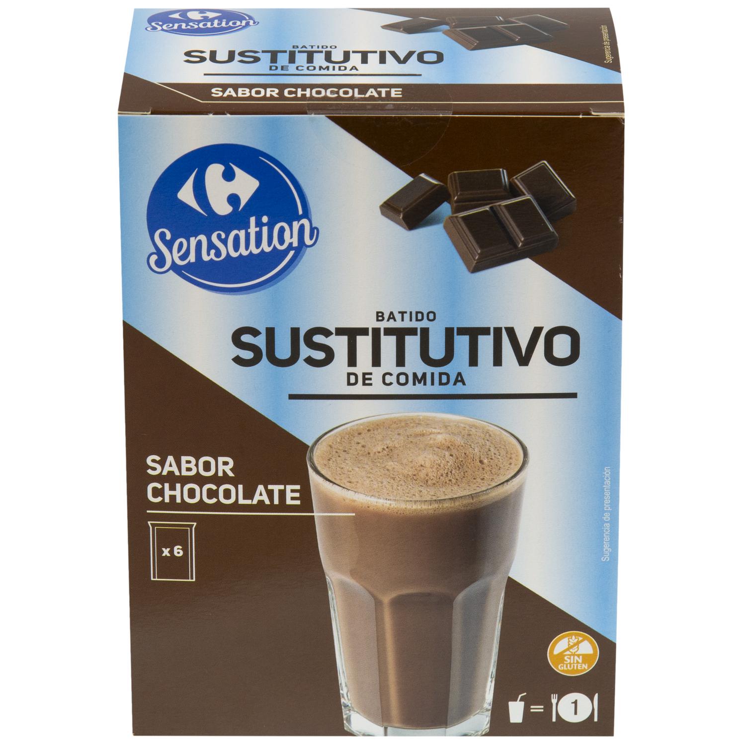 Batido sustitutivo sabor chocolate Sensation Carrefour sin gluten pack de 6 unidades de 42 g. — otra vista del envase