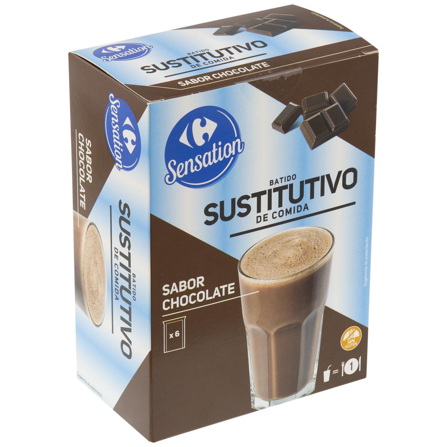 Batido sustitutivo sabor chocolate Sensation Carrefour sin gluten pack de 6 unidades de 42 g. — otra vista del envase