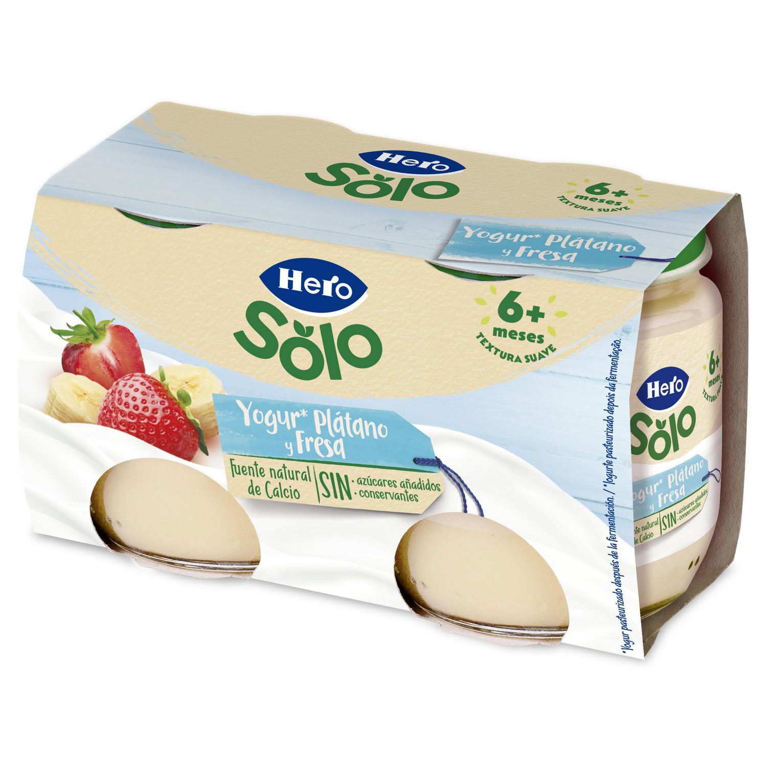 Yogur infantil plátano y fresas desde 6 meses Hero Baby sin gluten y azúcar añadido pack de 2 unidades de 120 g. — otra vista del envase