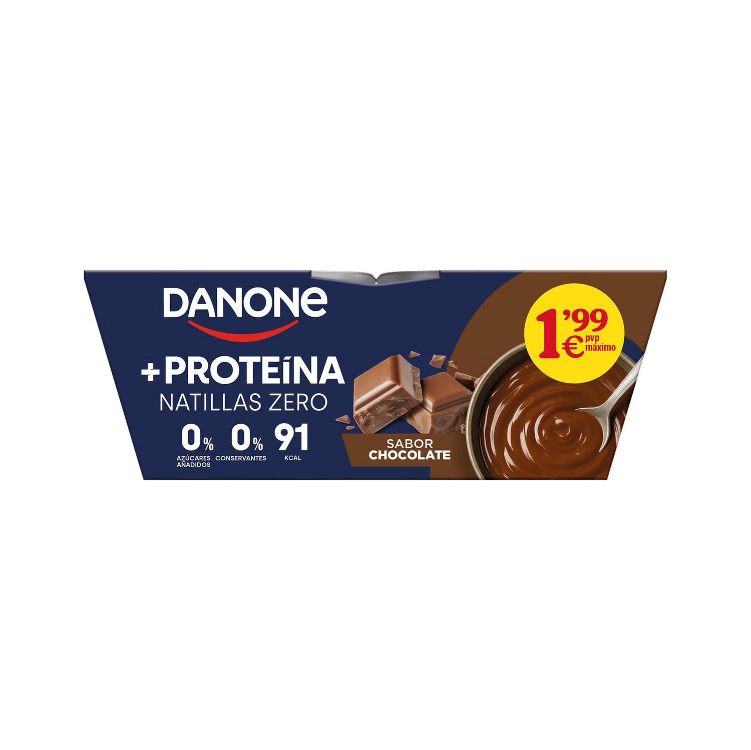 Natillas de chocolate altas en proteínas Danone sin gluten pack de 4 unidades de 120 g. — otra vista del envase