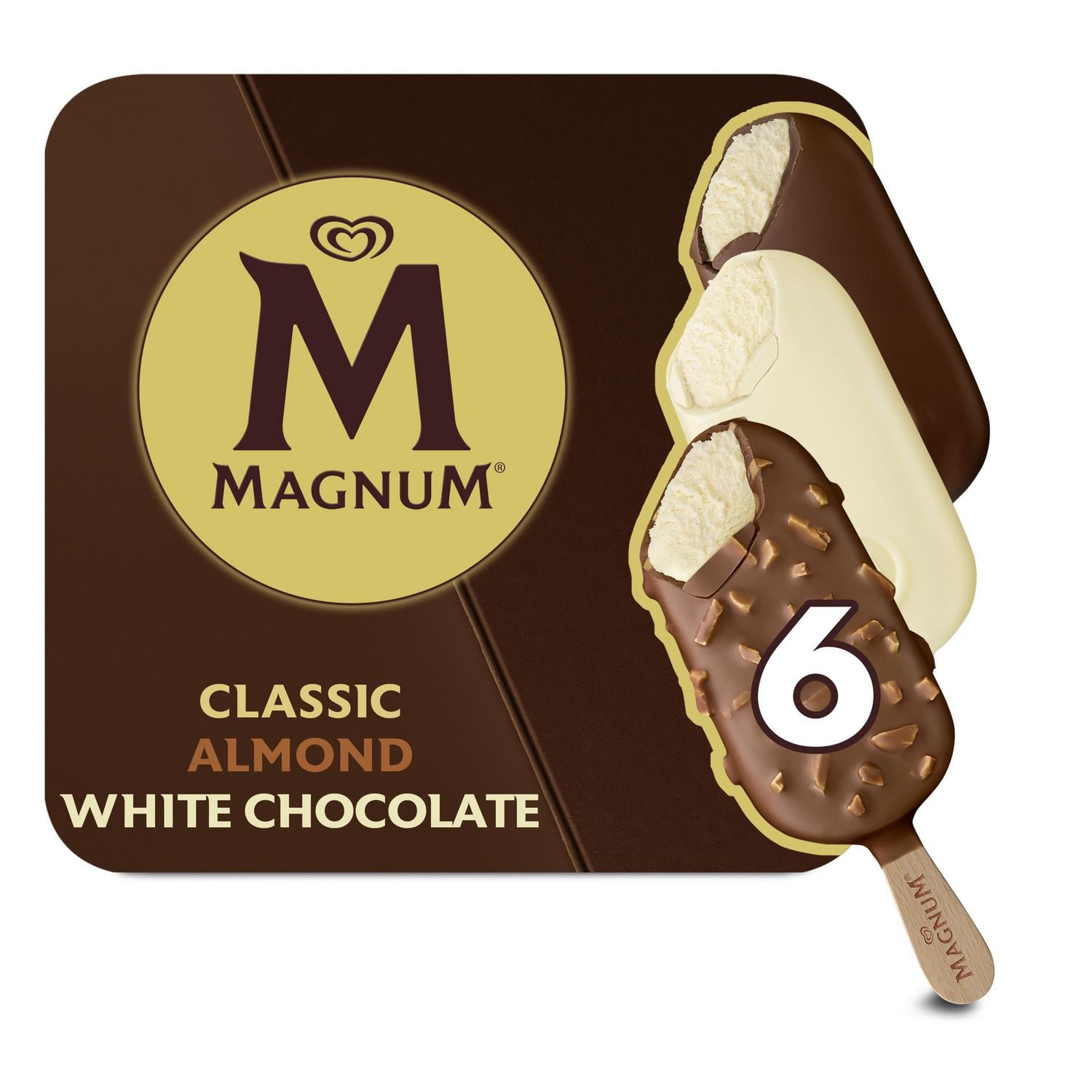 Bombón helado classico, blanco y almendras Magnun sin gluten 6 ud. — otra vista del envase