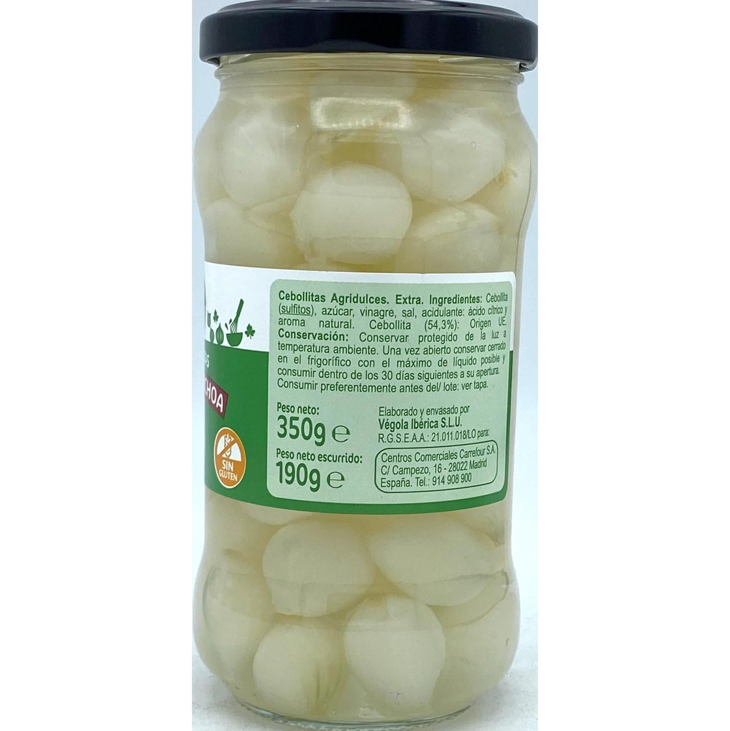 Cebollitas sabor anchoa Classic Carrefour sin gluten 190 g. — otra vista del envase