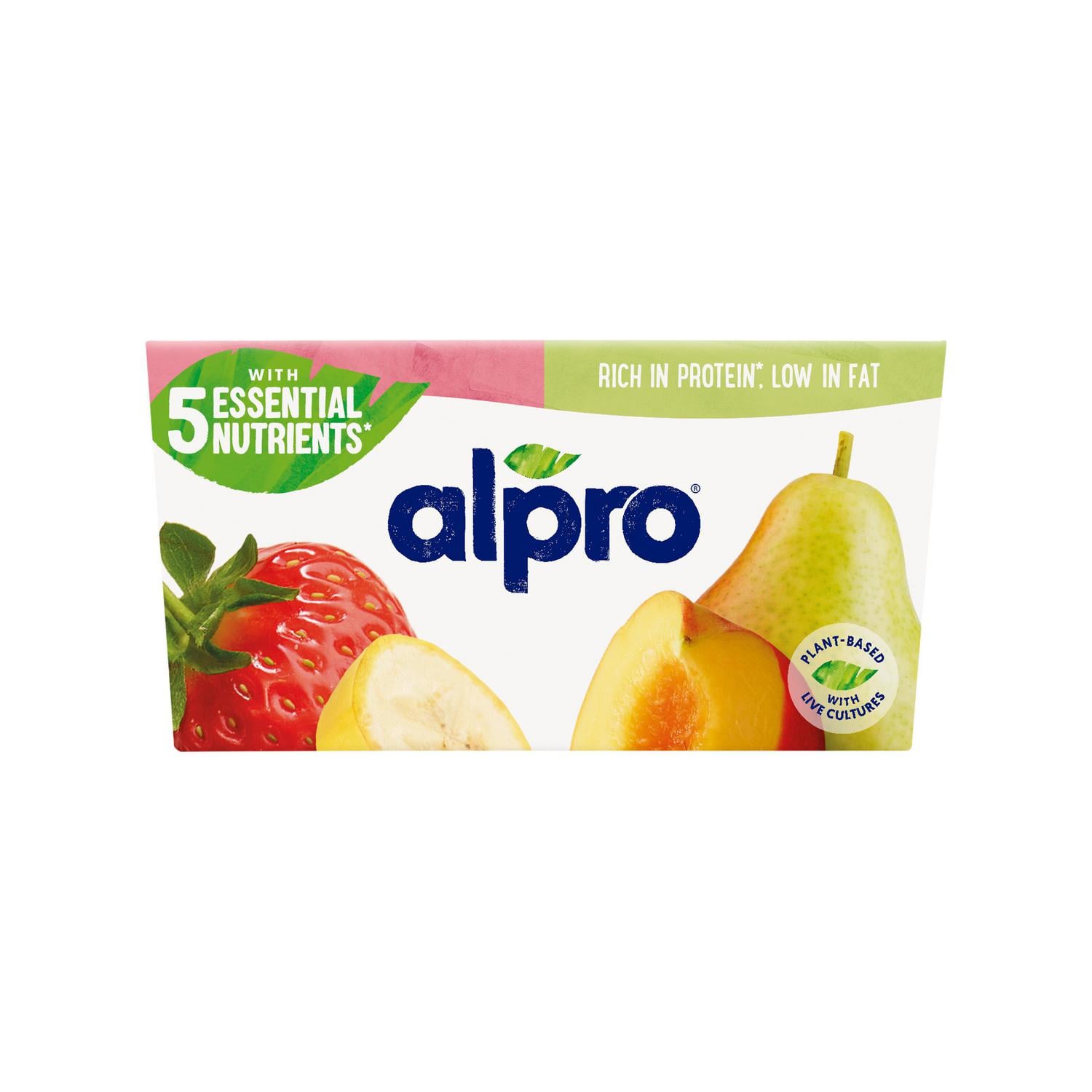 Preparado de soja fermentado fresa-plátano y melocotón-pera Alpro Danone sin gluten y sin lactosa pack de 4 unidades de 125 g. — otra vista del envase