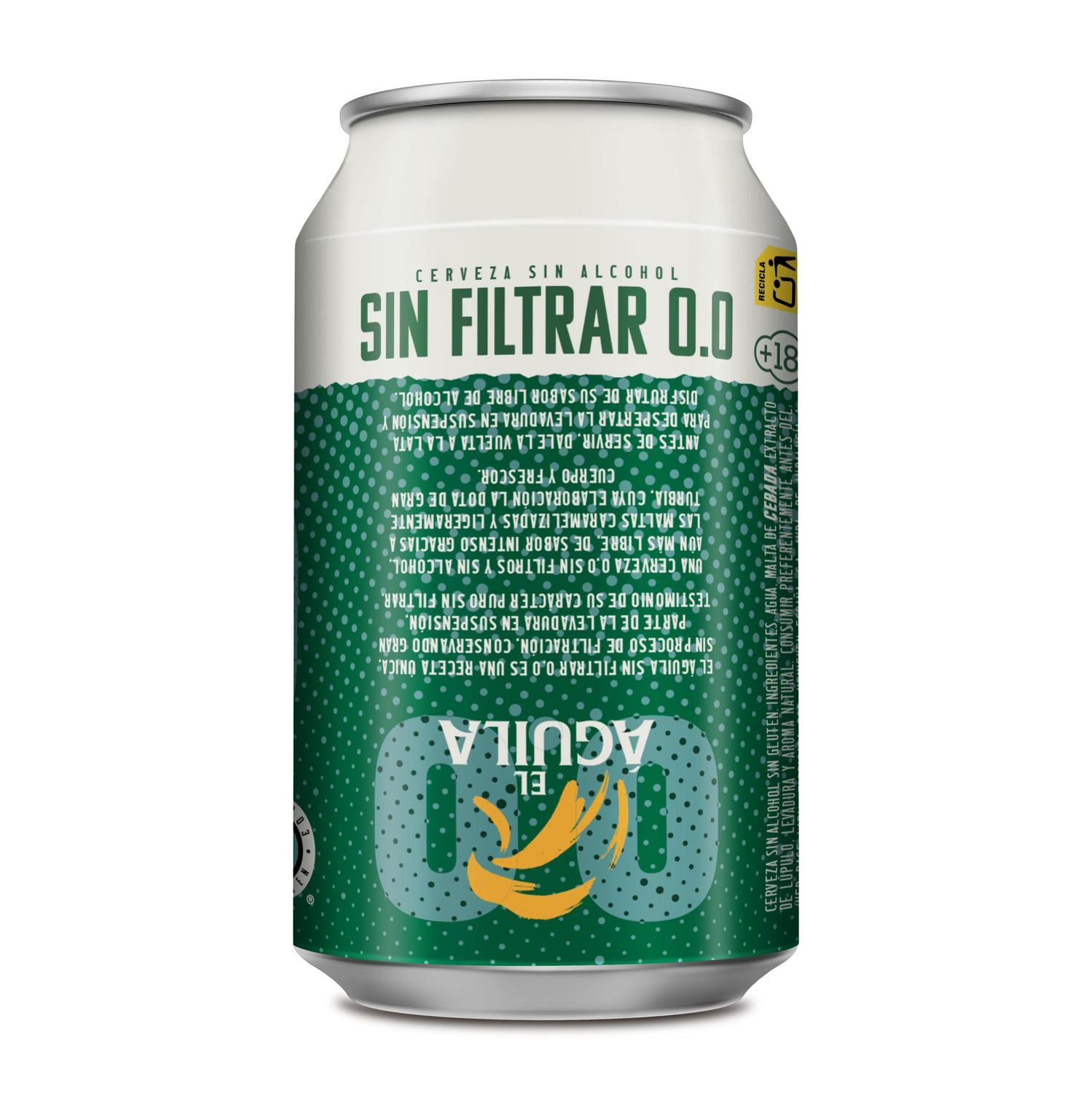Cerveza El Águila sin filtrar 0,0 sin gluten lata 33 cl. — otra vista del envase