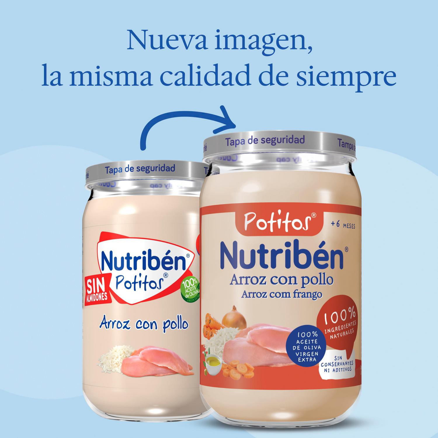 Tarrito de pollo con arroz desde 6 meses Nutribén Potitos sin gluten 235 g. — otra vista del envase