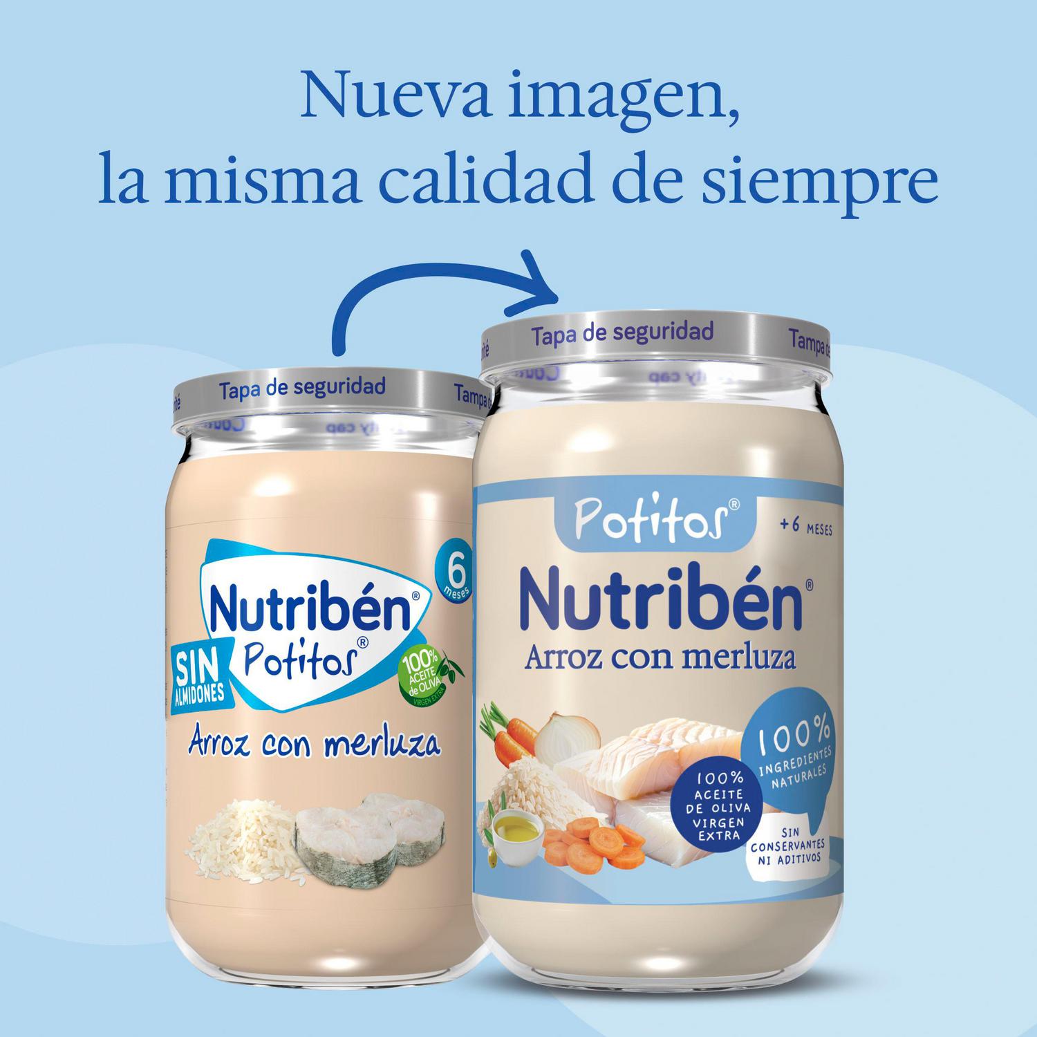 Tarrito de suprema de merluza con arroz desde 6 meses Nutribén Potitos sin gluten 235 g. — otra vista del envase