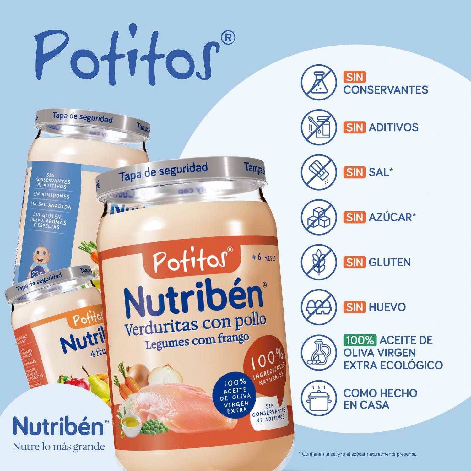 Tarrito de suprema de merluza con arroz desde 6 meses Nutribén Potitos sin gluten 235 g. — otra vista del envase