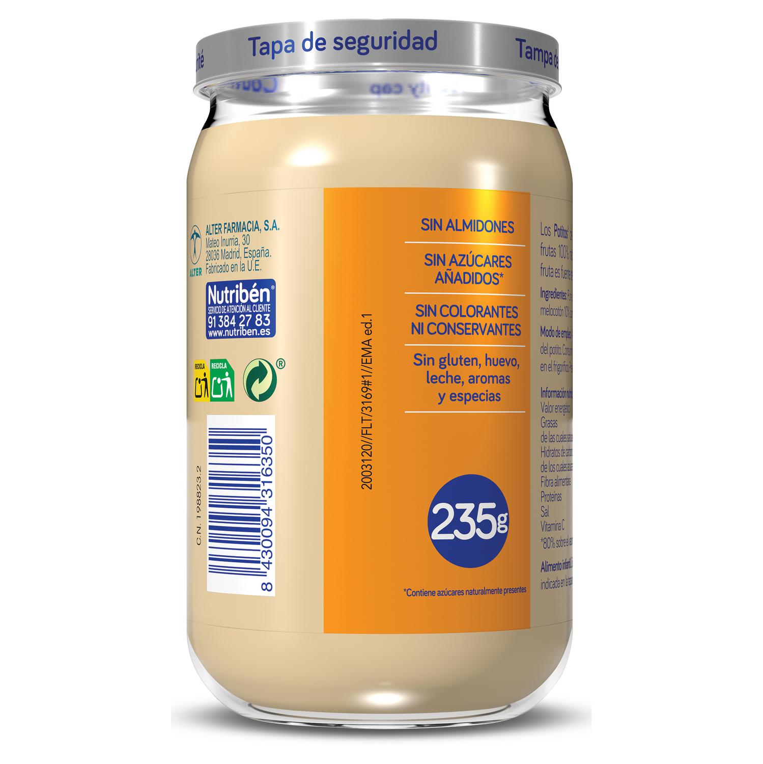 Tarrito de frutas variadas desde 6 meses Nutribén Potitos sin gluten sin azúcar añadido 235 g. — otra vista del envase