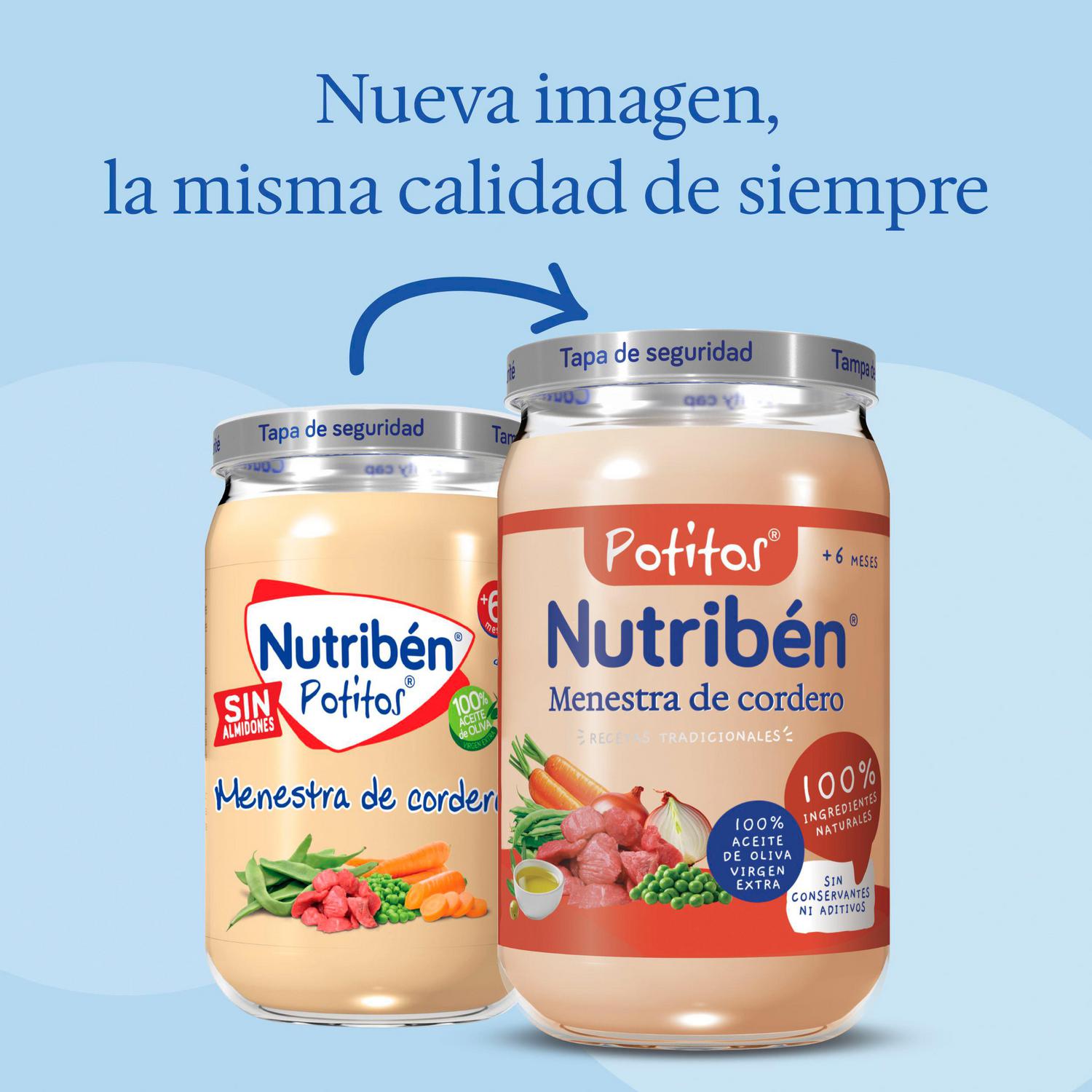 Tarrito de menestra de cordero desde 6 meses Nutribén Potitos sin gluten 235 g. — otra vista del envase