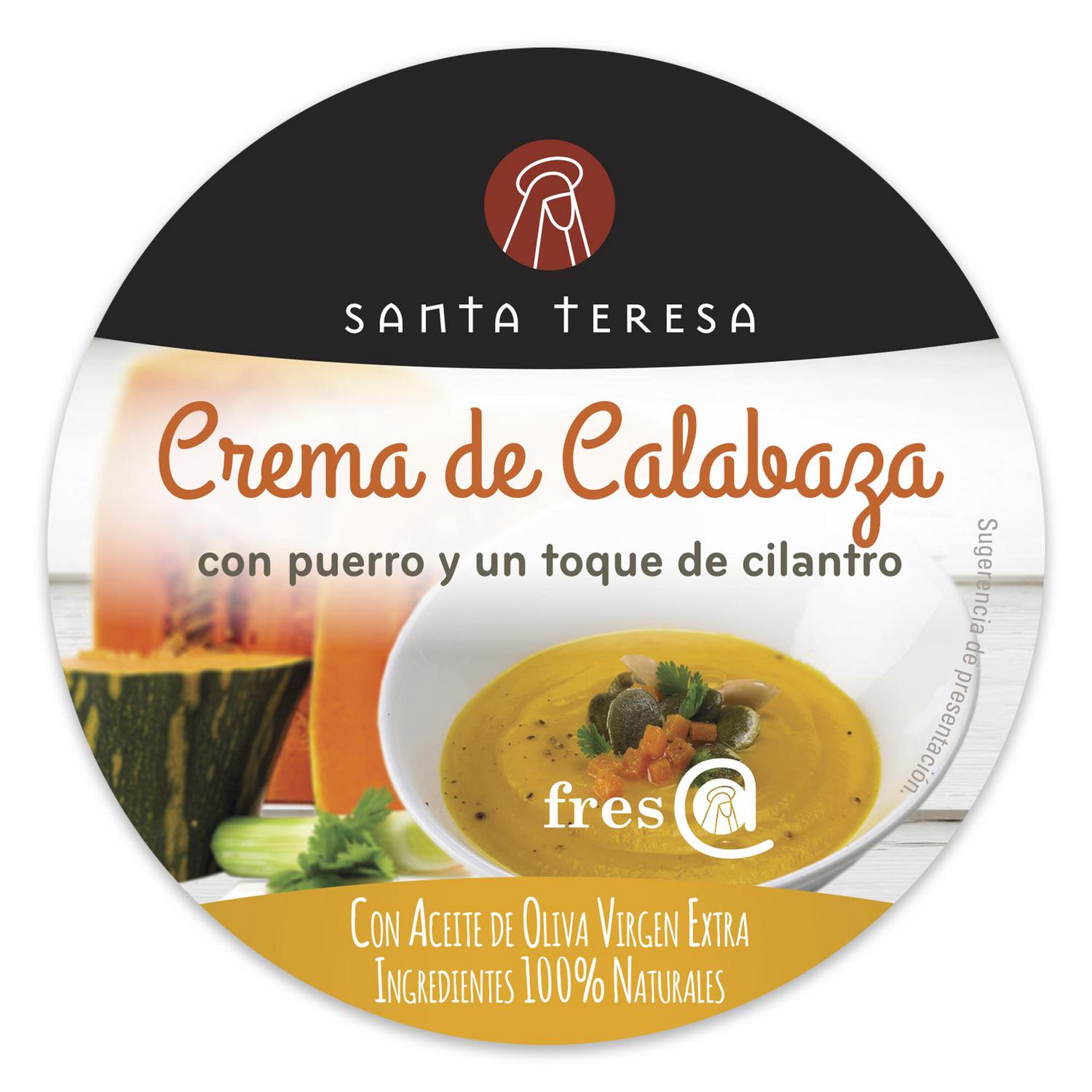 Crema de calabaza con puerro y un toque de cilantro Santa Teresa sin gluten sin lactosa 400 ml. — otra vista del envase
