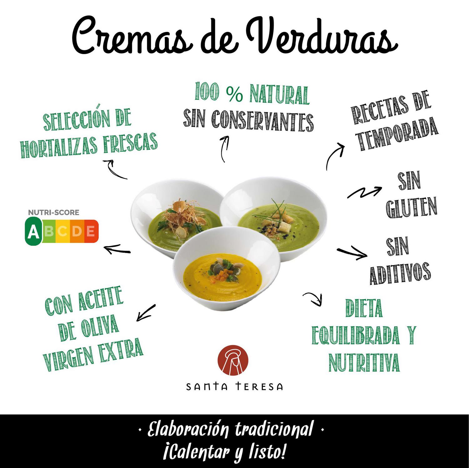 Crema de calabaza con puerro y un toque de cilantro Santa Teresa sin gluten sin lactosa 400 ml. — otra vista del envase