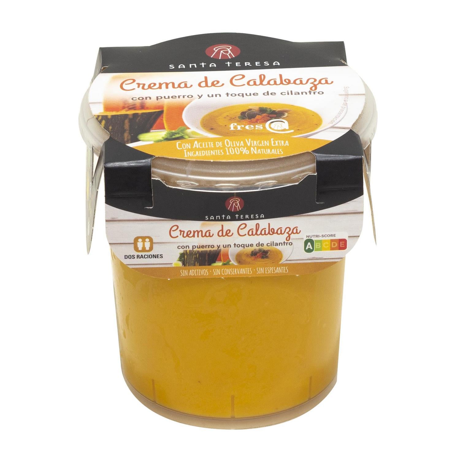 Crema de calabaza con puerro y un toque de cilantro Santa Teresa sin gluten sin lactosa 400 ml. — otra vista del envase