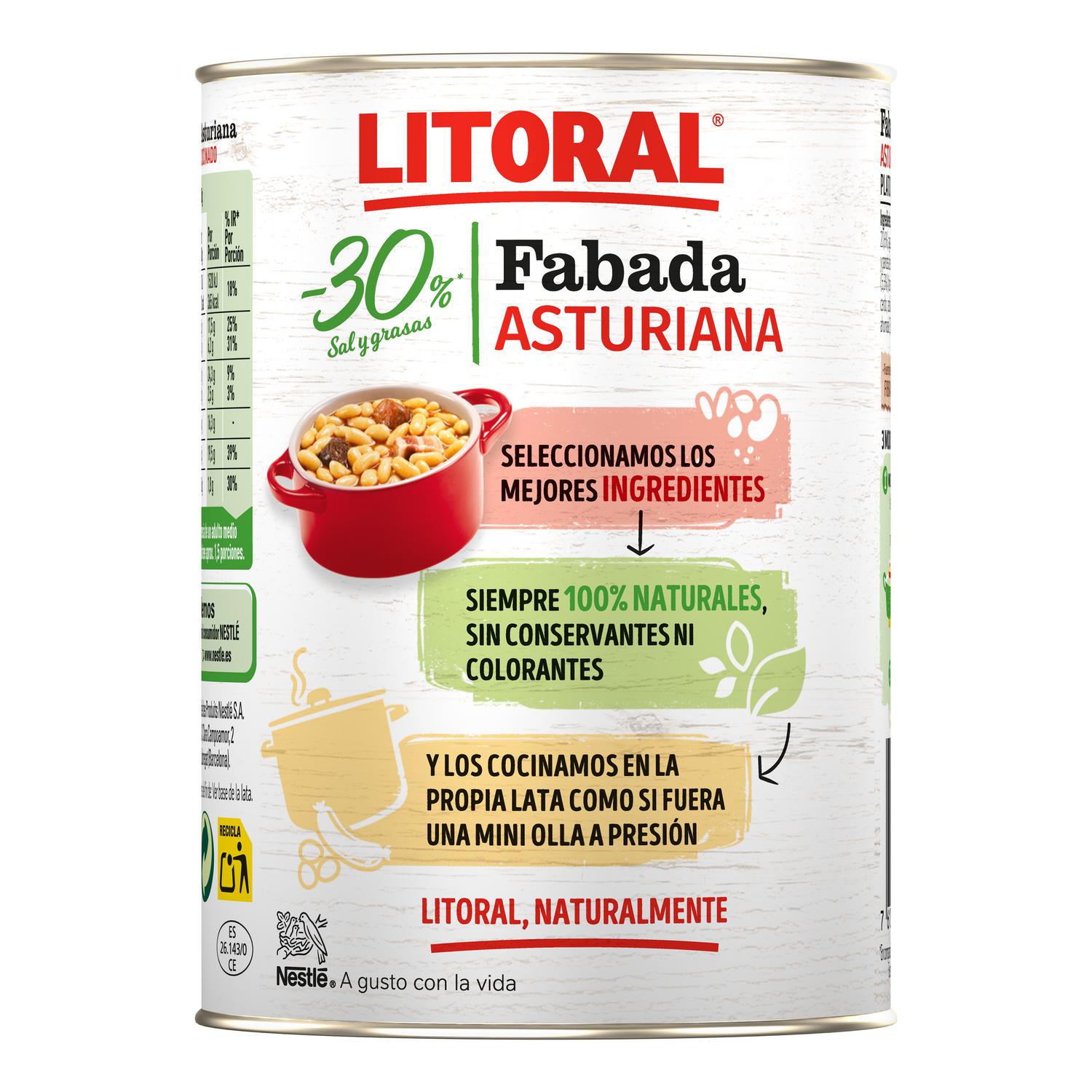 Fabada Asturiana -30% sal y grasas Litoral sin gluten 420 g. — otra vista del envase