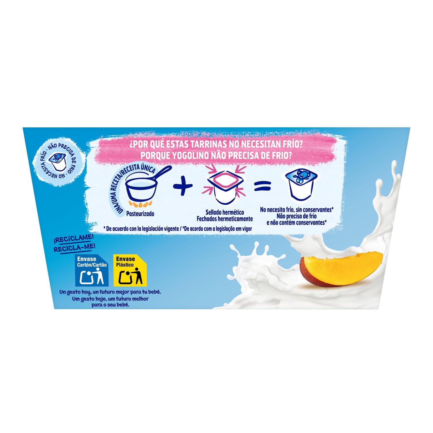 Postre lácteo mango desde 6 meses Nestlé Yogolino sin gluten y sin azúcar añadido pack de 4 unidades de 100 g. — otra vista del envase