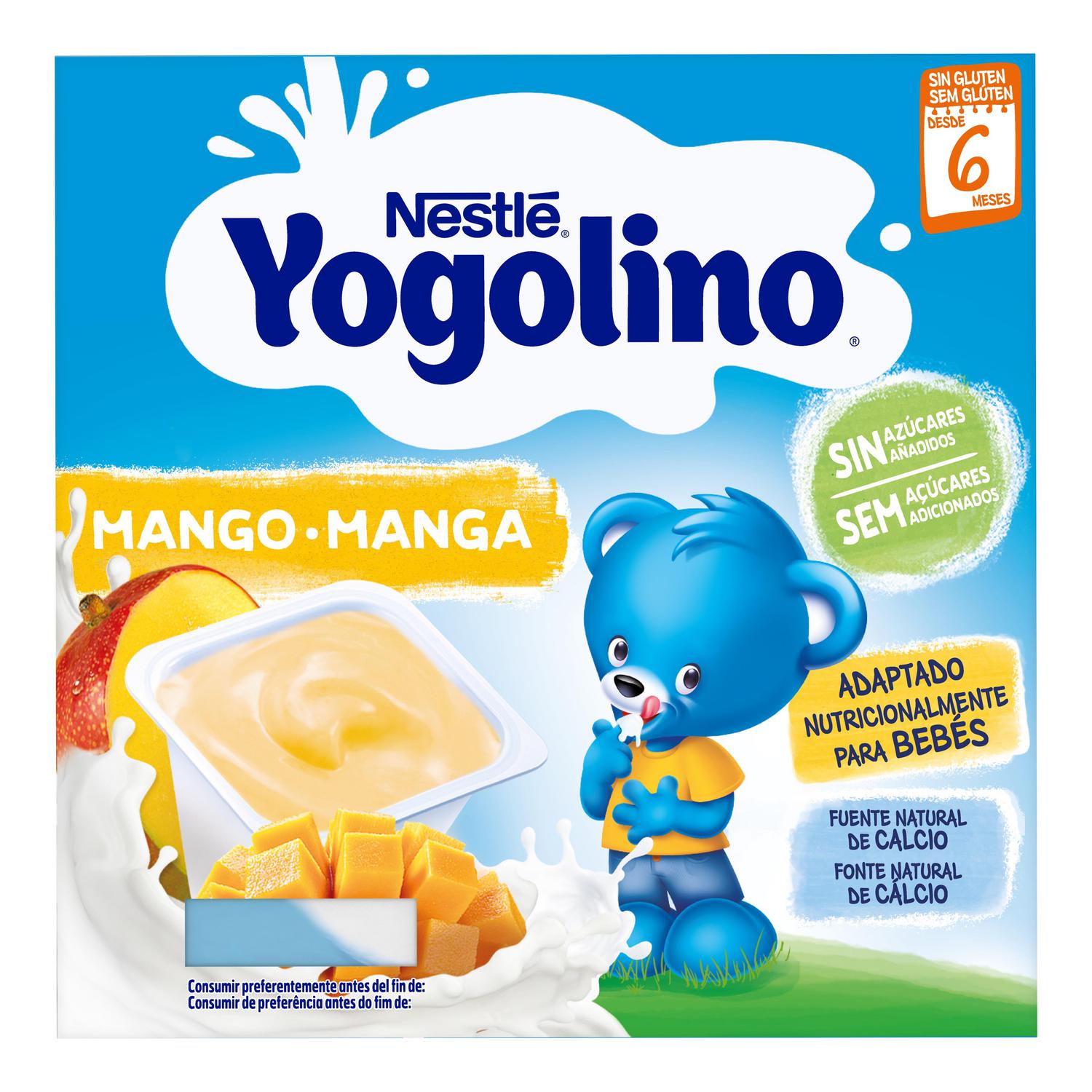 Postre lácteo mango desde 6 meses Nestlé Yogolino sin gluten y sin azúcar añadido pack de 4 unidades de 100 g. — otra vista del envase
