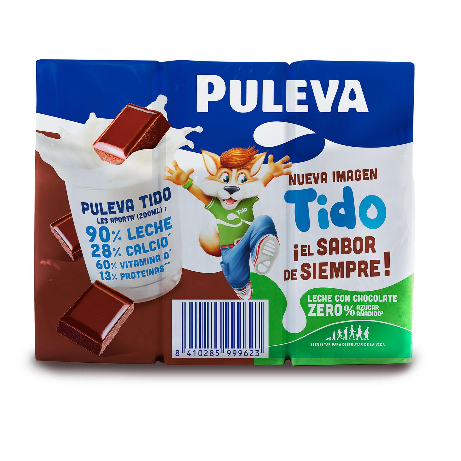 Batido de chocolate zero sin azúcar añadido Puleva sin gluten pack de 6 briks de 200 ml. — otra vista del envase