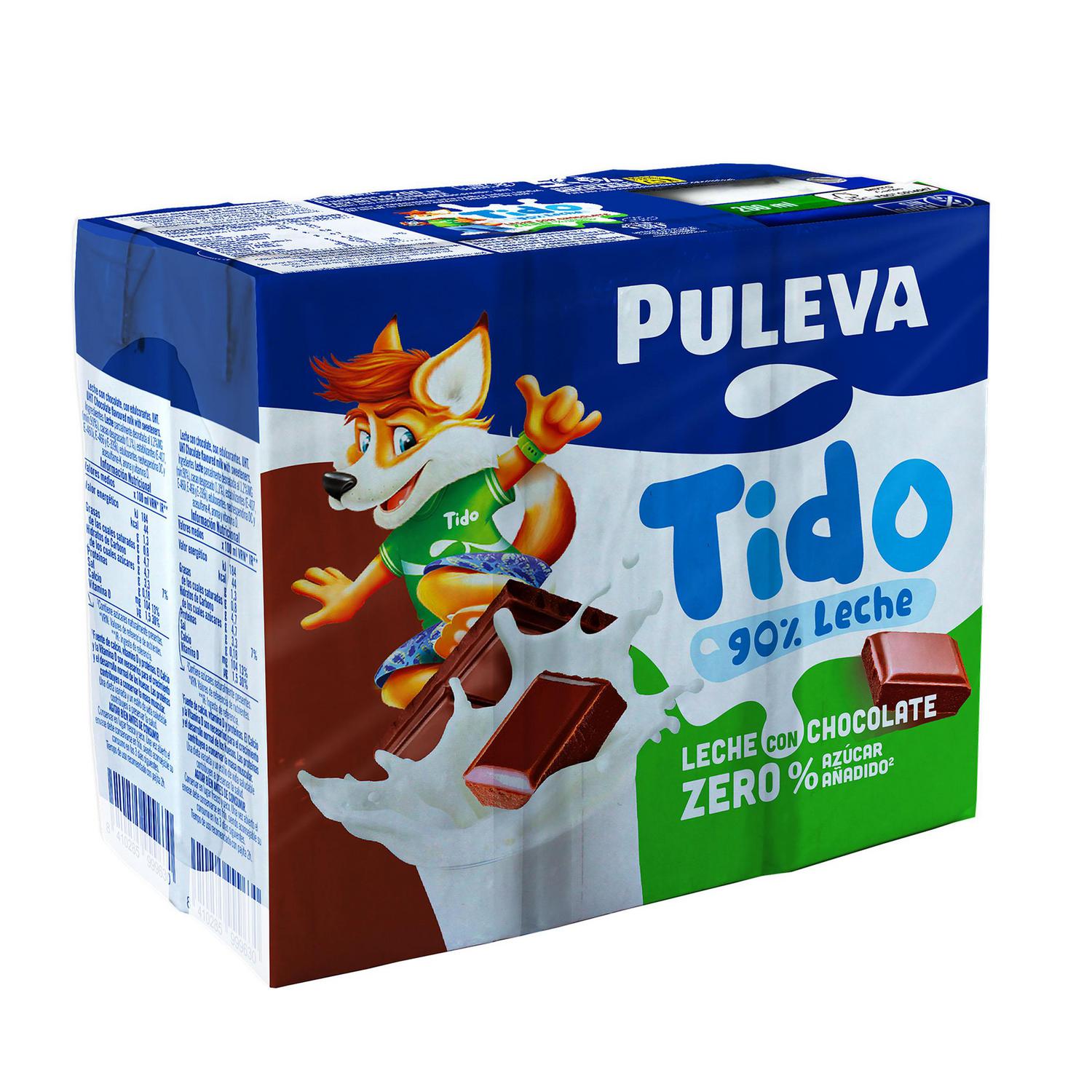 Batido de chocolate zero sin azúcar añadido Puleva sin gluten pack de 6 briks de 200 ml. — otra vista del envase