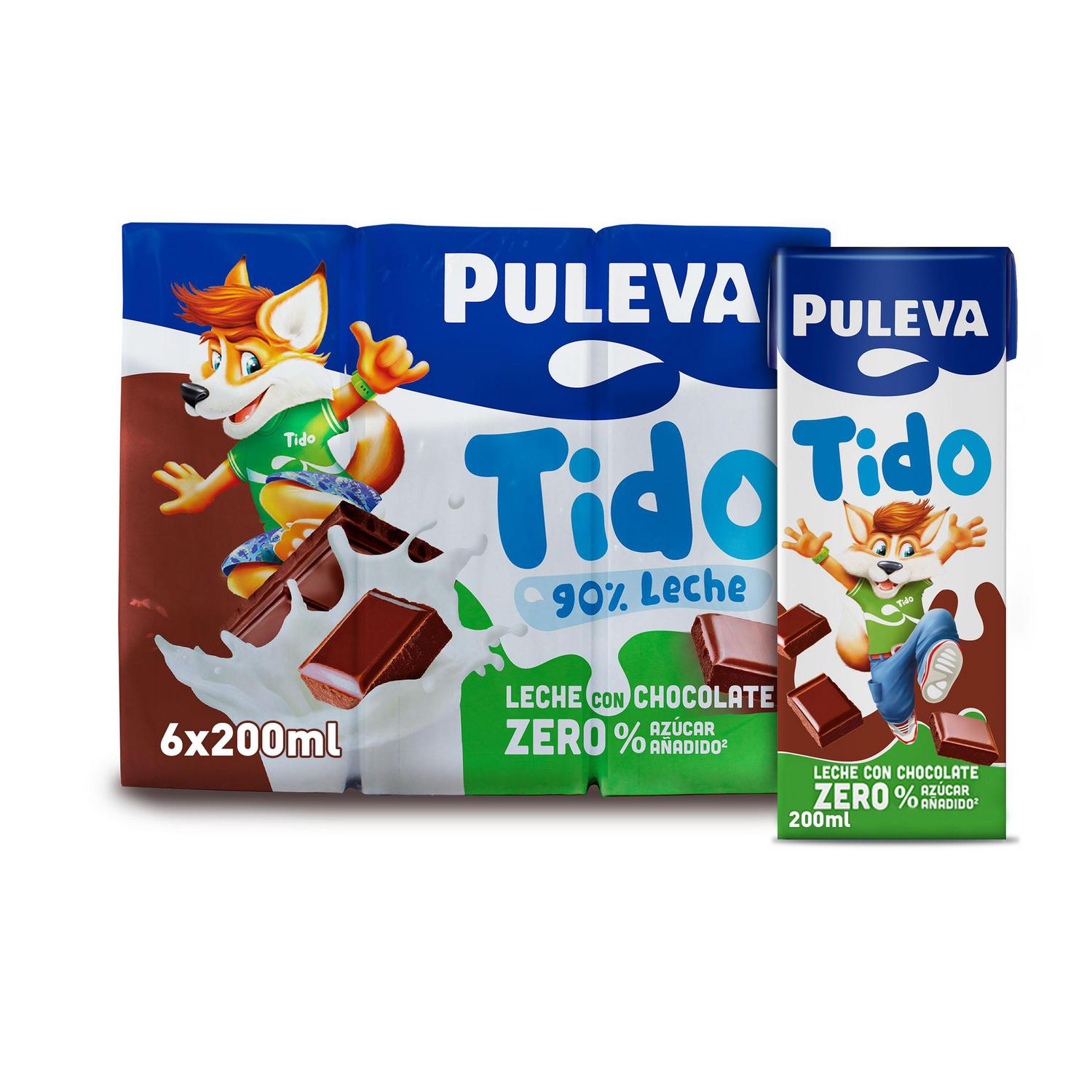 Batido de chocolate zero sin azúcar añadido Puleva sin gluten pack de 6 briks de 200 ml. — otra vista del envase