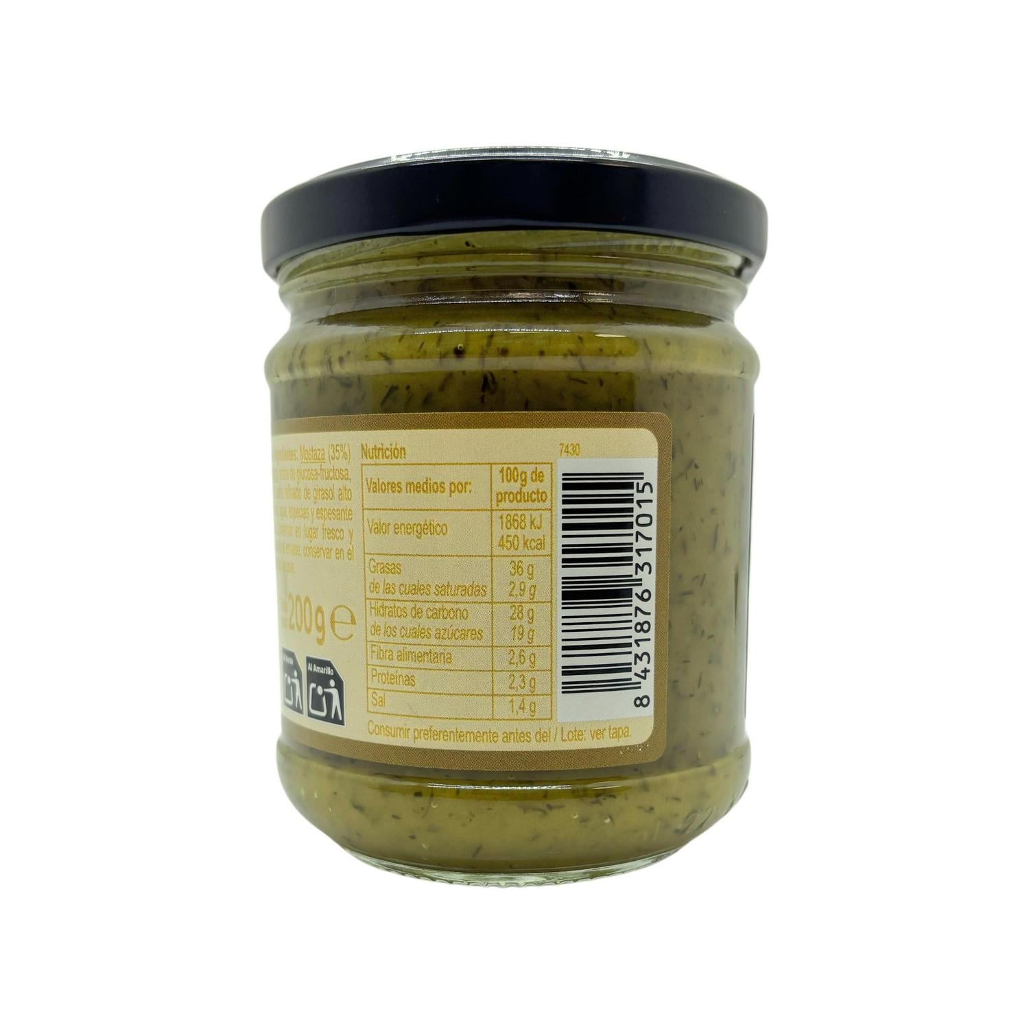 Salsa de mostaza y eneldo Extra Carrefour sin gluten 200 g. — otra vista del envase