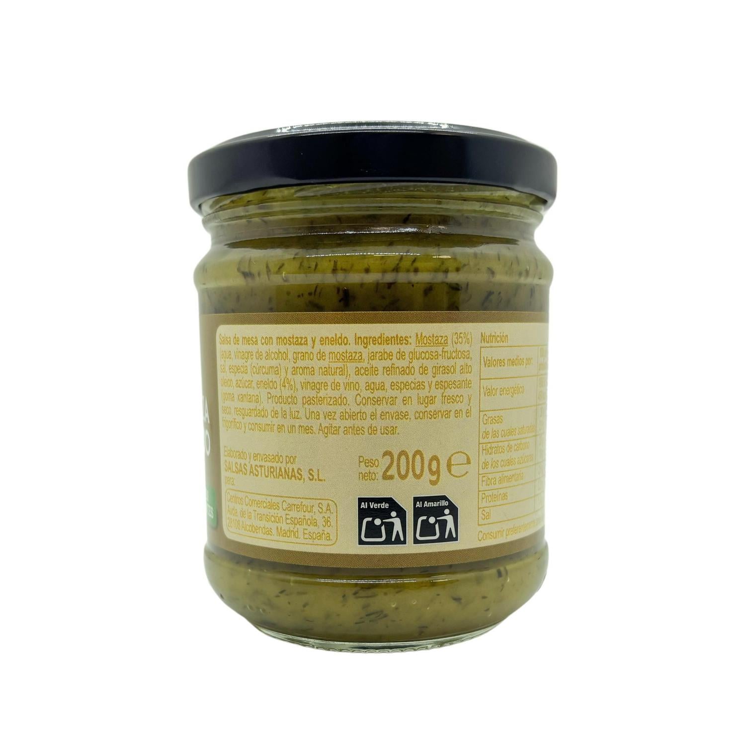 Salsa de mostaza y eneldo Extra Carrefour sin gluten 200 g. — otra vista del envase