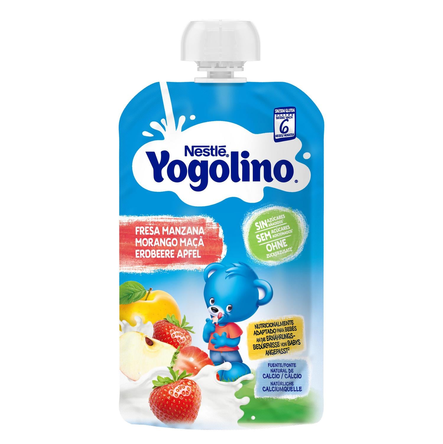 Bolsita de fresa y manzana desde 6 meses Nestlé Yogolino sin gluten y sin azúcar añadido 100 g. — otra vista del envase
